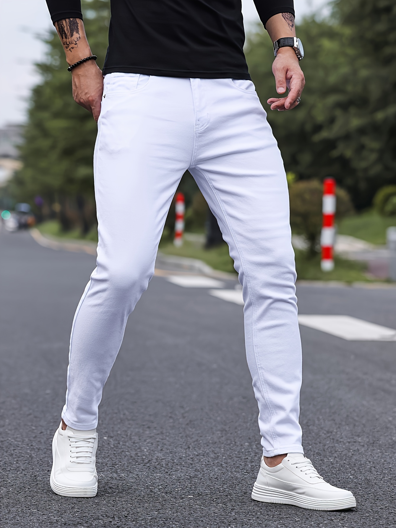 mens casual classic design skinny jeans details 4