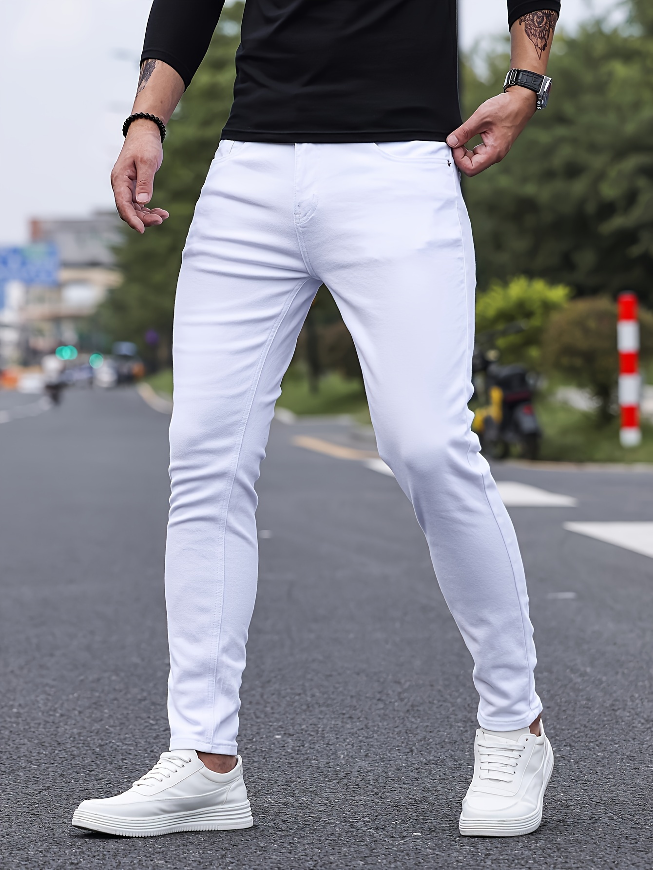 mens casual classic design skinny jeans details 6