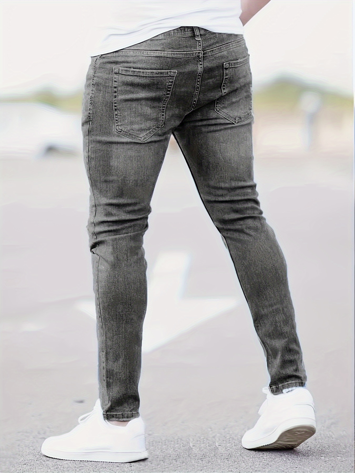 chic skinny ripped jeans mens casual street style stretch jeans details 1