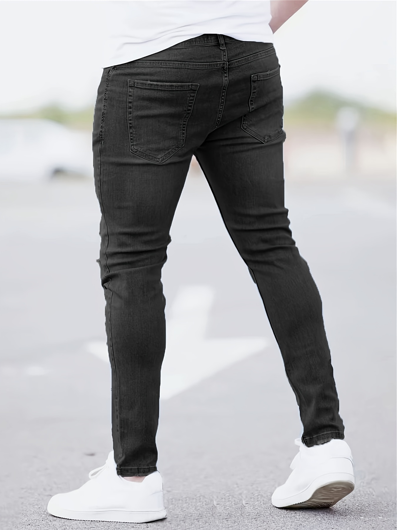 chic skinny ripped jeans mens casual street style stretch jeans details 6