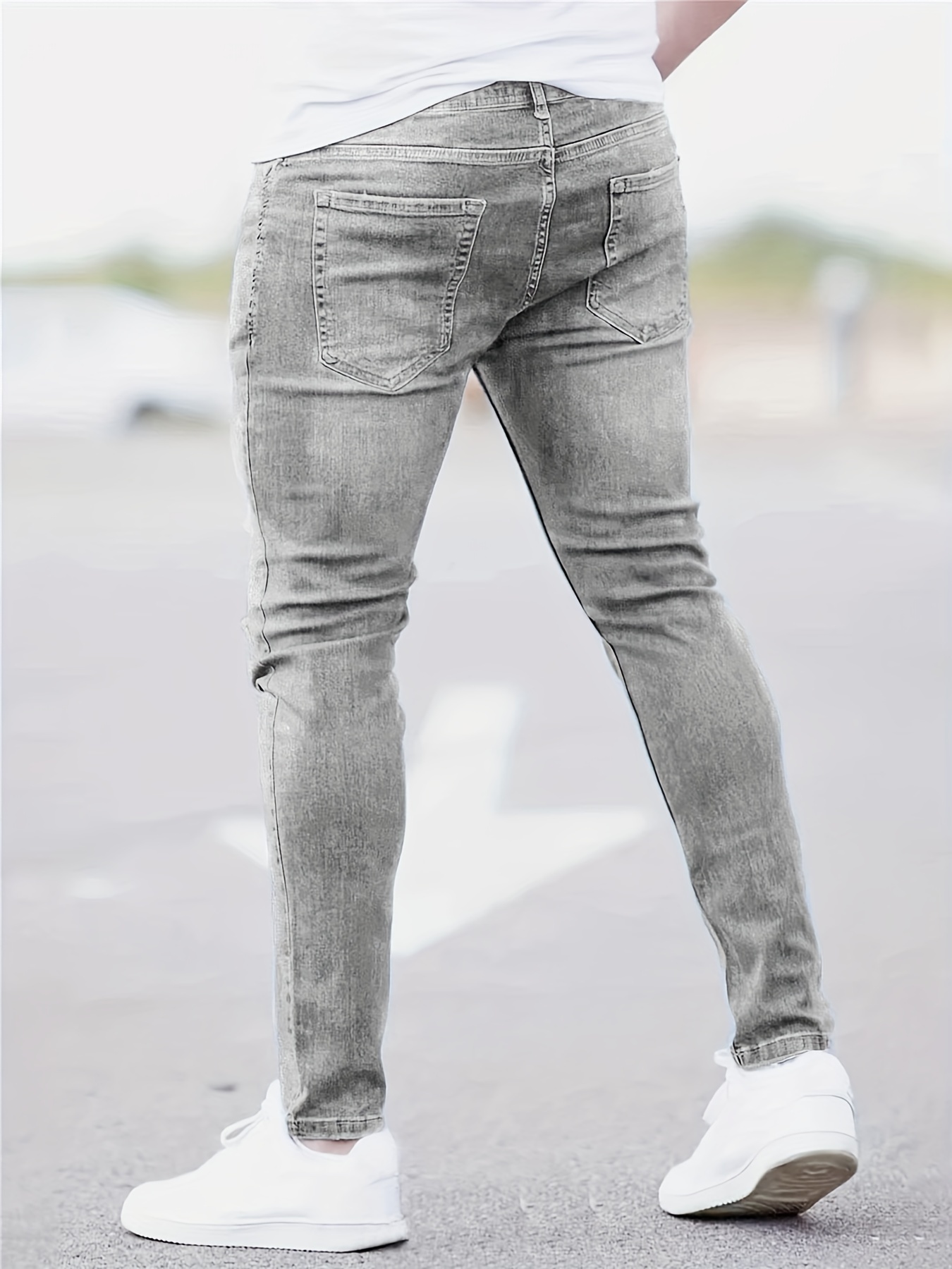 chic skinny ripped jeans mens casual street style stretch jeans details 11