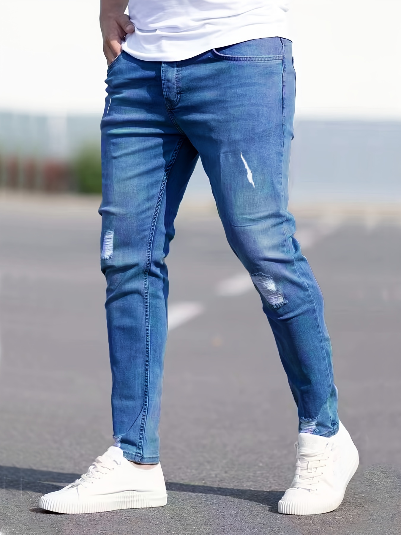 chic skinny ripped jeans mens casual street style stretch jeans details 15