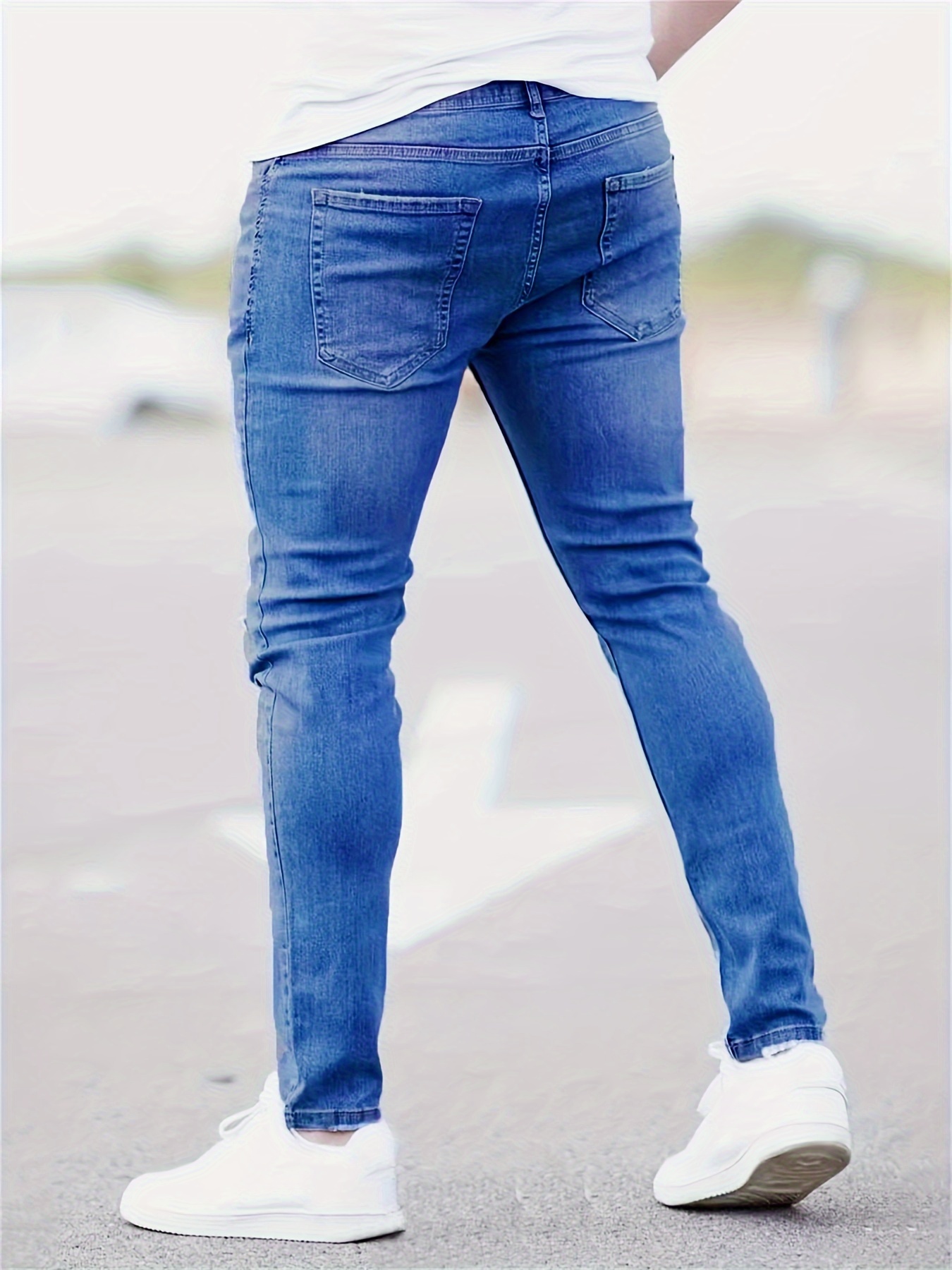 chic skinny ripped jeans mens casual street style stretch jeans details 16