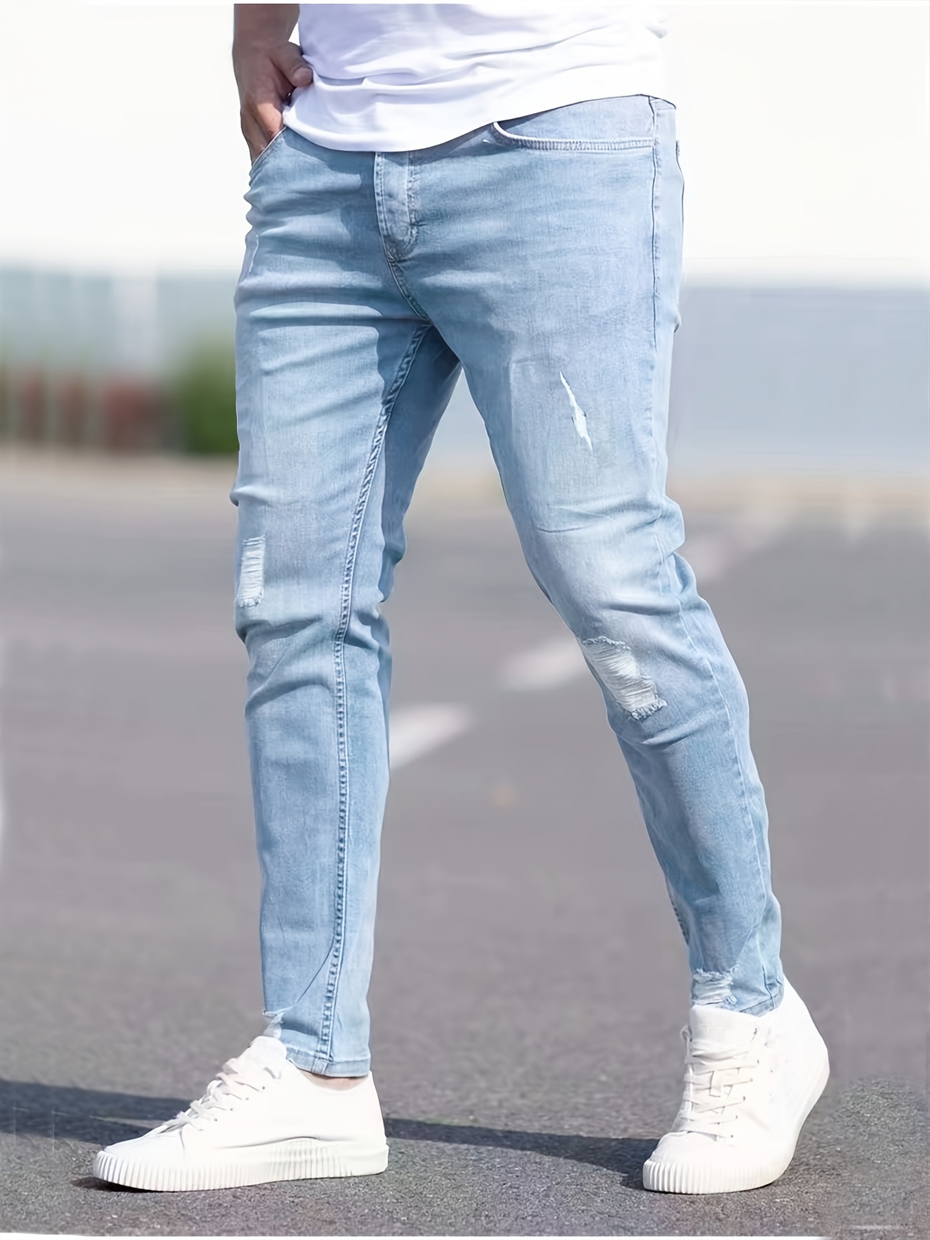 chic skinny ripped jeans mens casual street style stretch jeans details 20