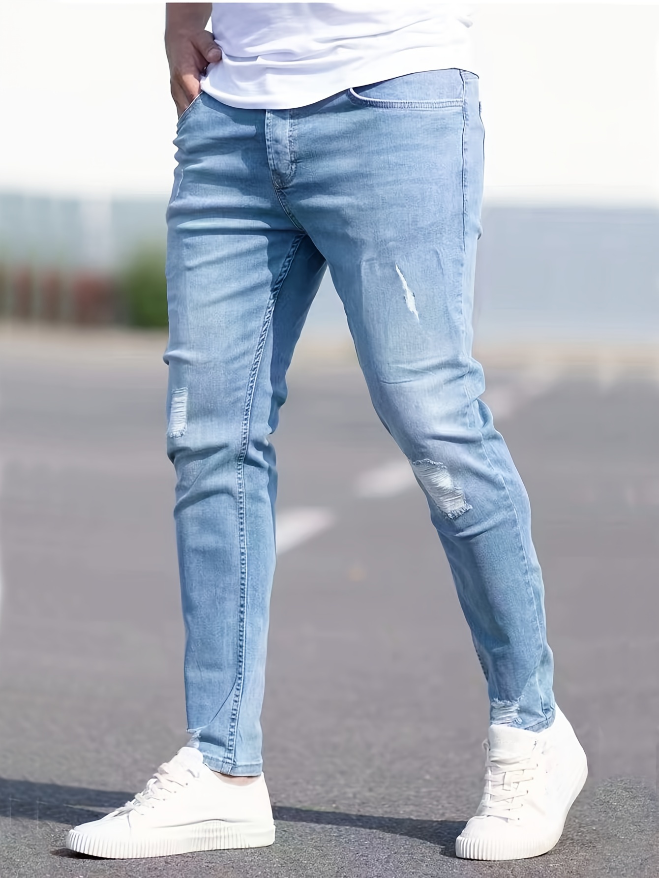 chic skinny ripped jeans mens casual street style stretch jeans details 26