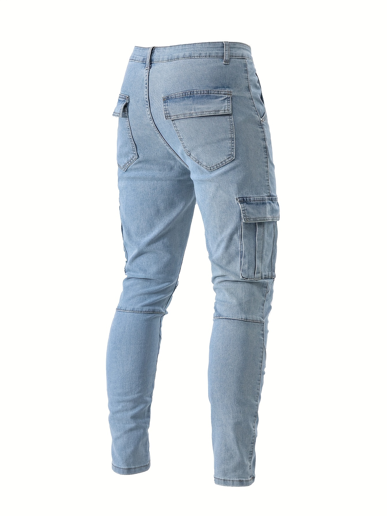 mens casual flap pocket skinny jeans chic street style medium stretch denim pants details 8