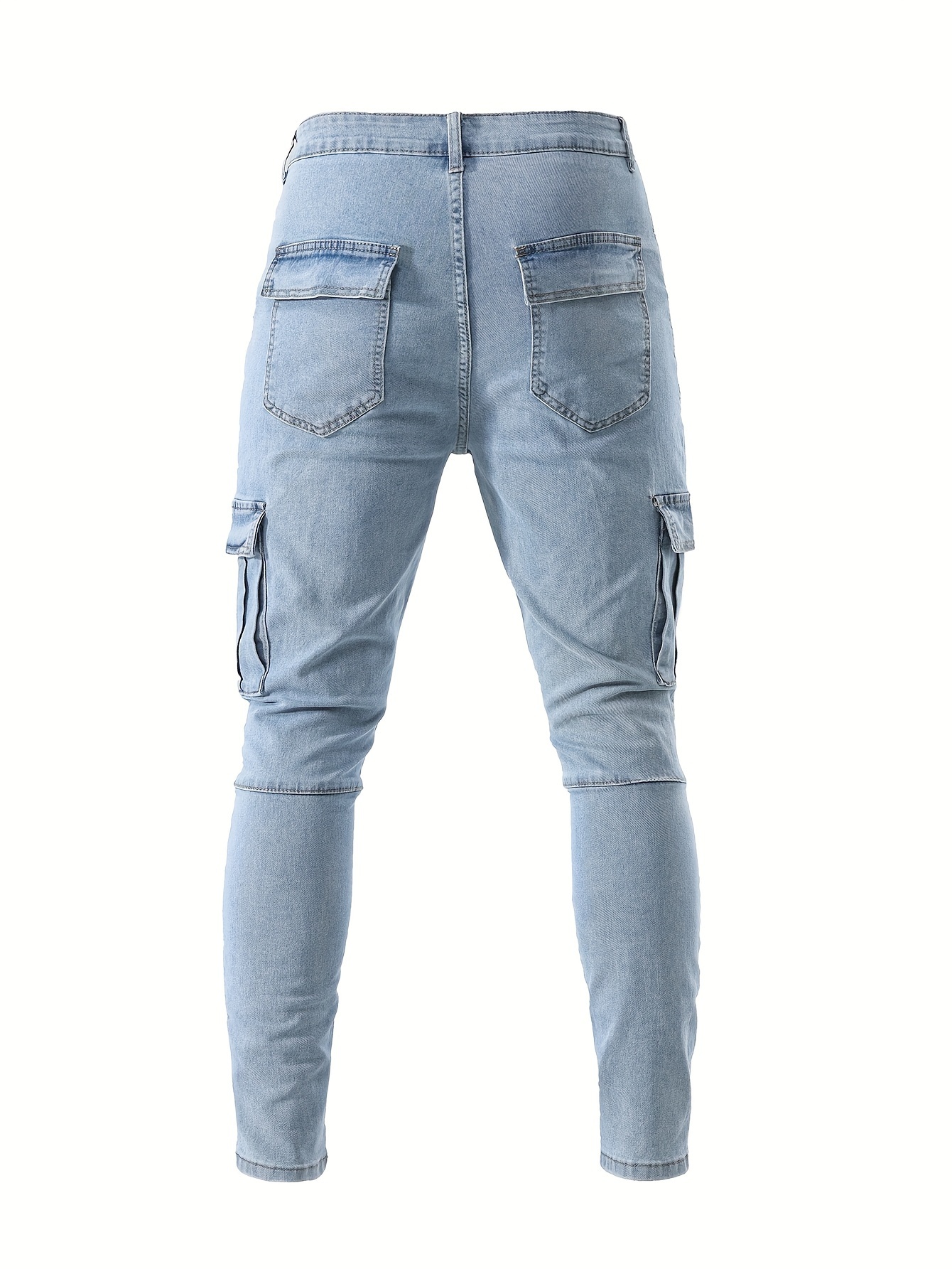 mens casual flap pocket skinny jeans chic street style medium stretch denim pants details 10