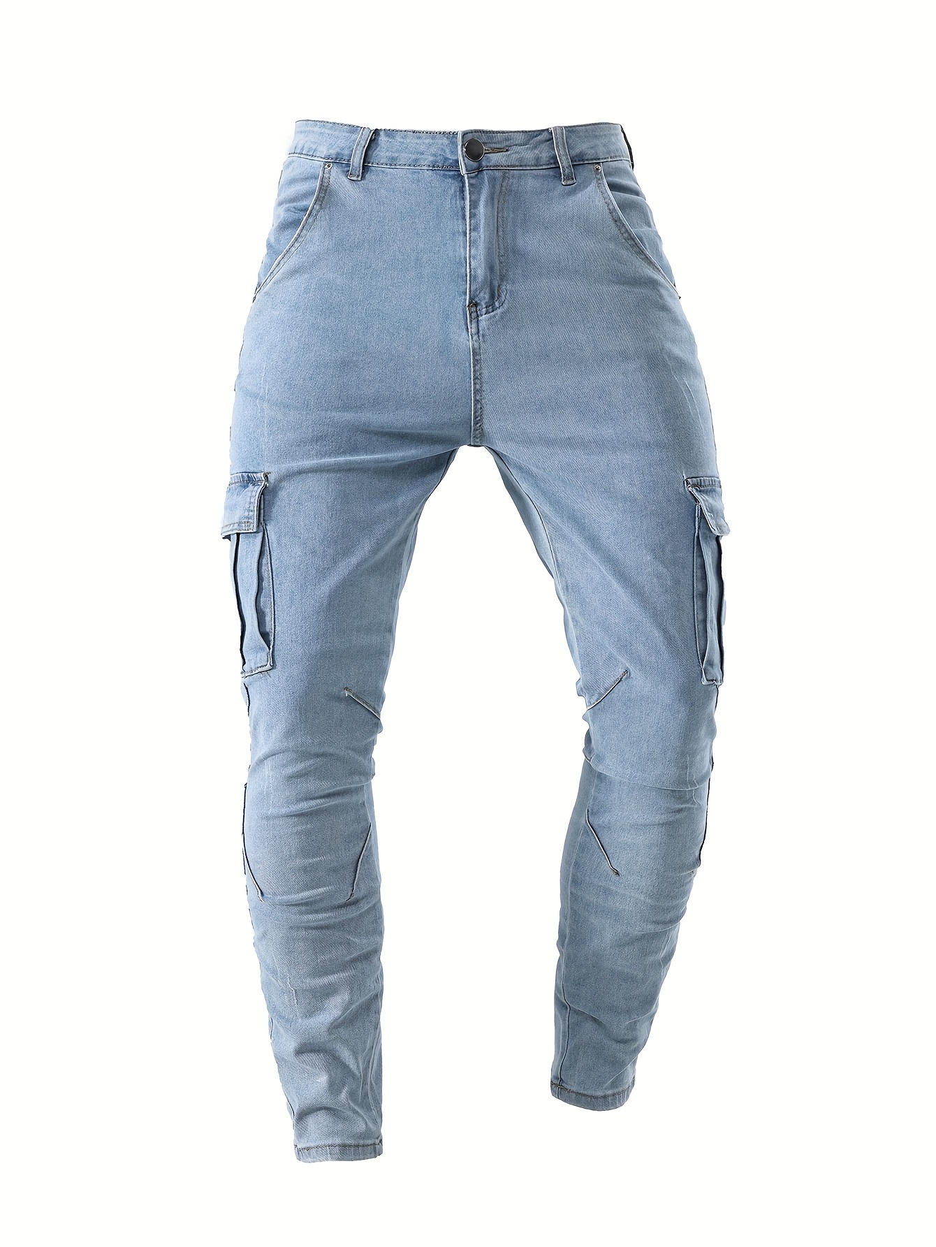 mens casual flap pocket skinny jeans chic street style medium stretch denim pants details 13