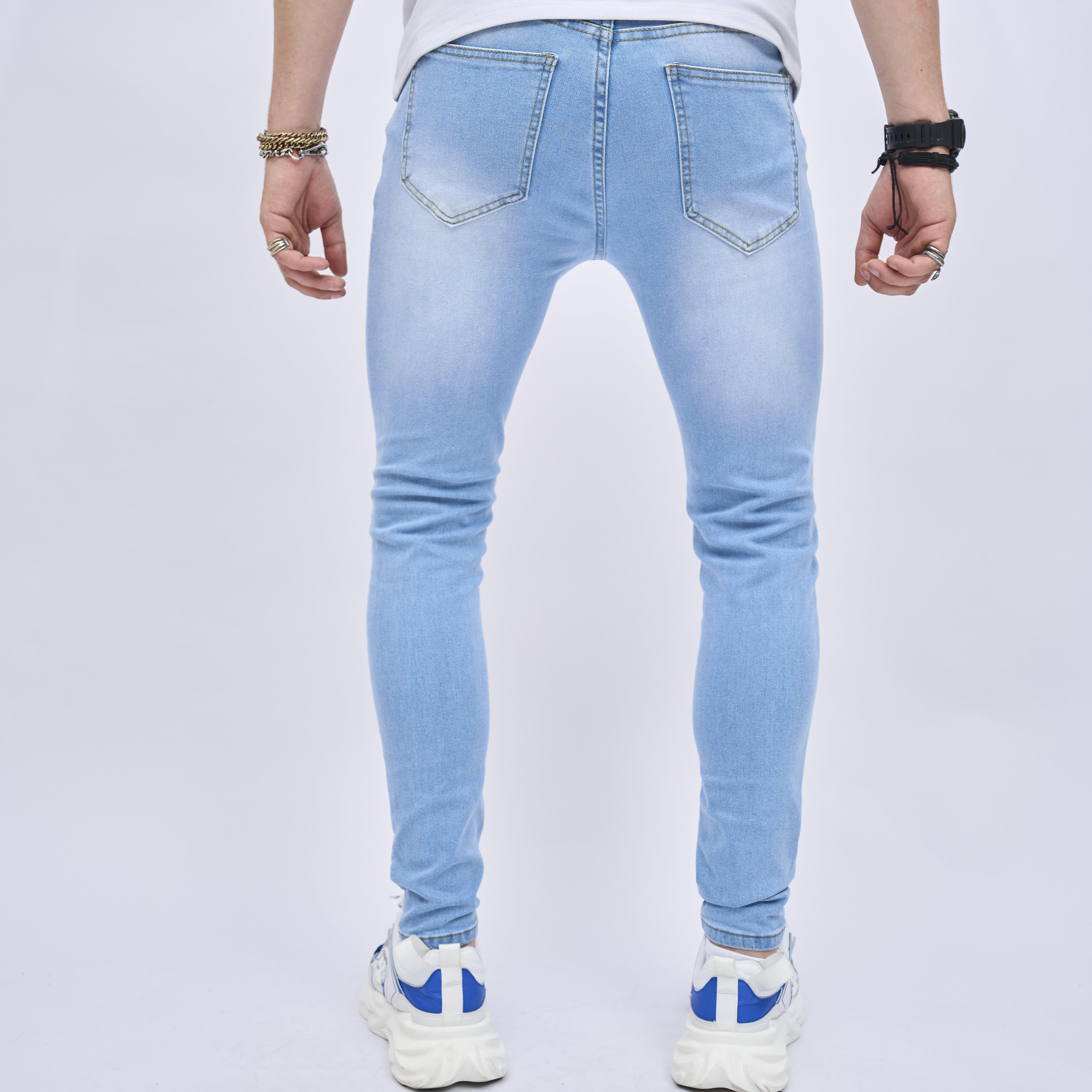 2023 retro distressed knee ripped jeans slim small feet light blue cotton jeans details 6