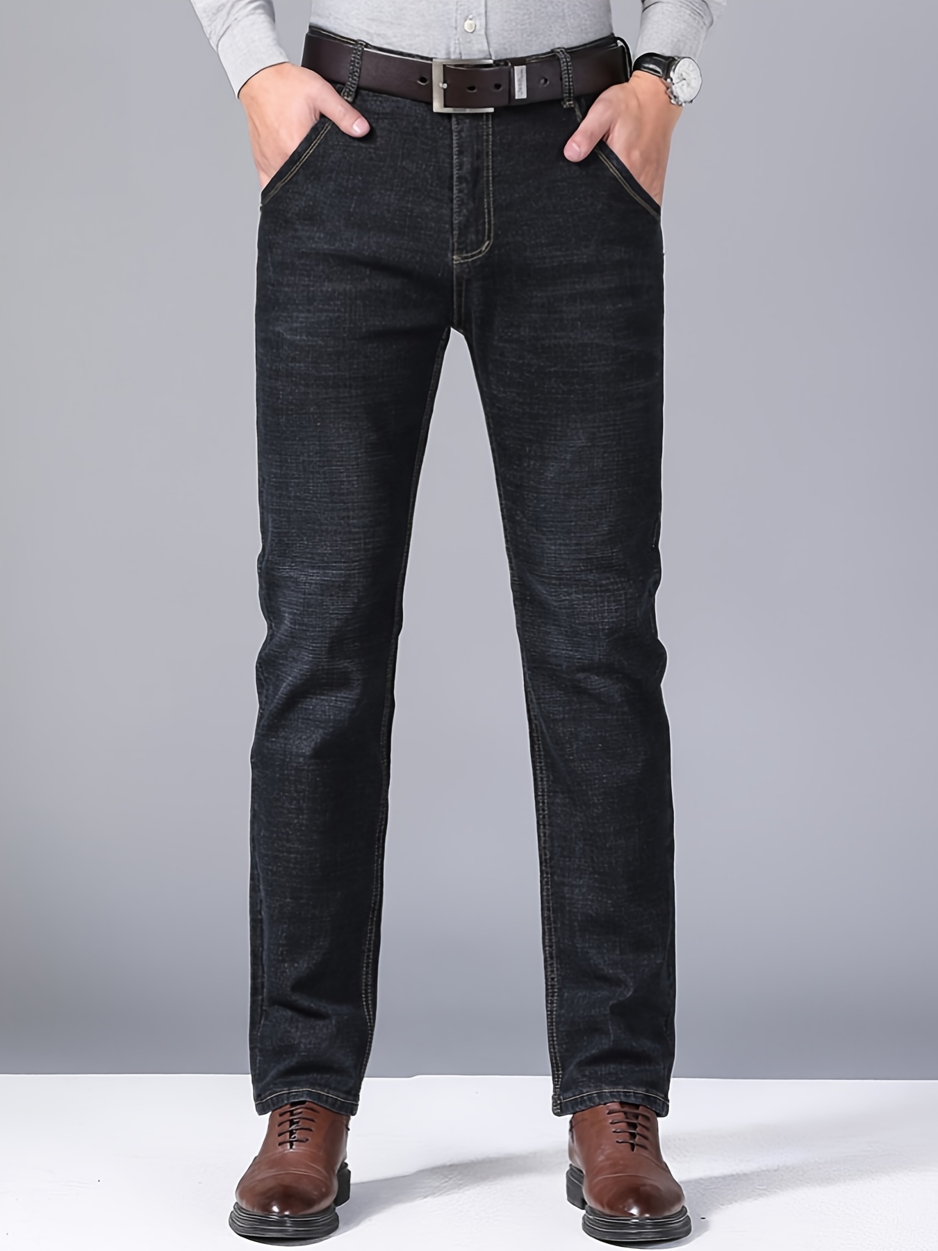 mens semi formal stretch jeans for business details 3