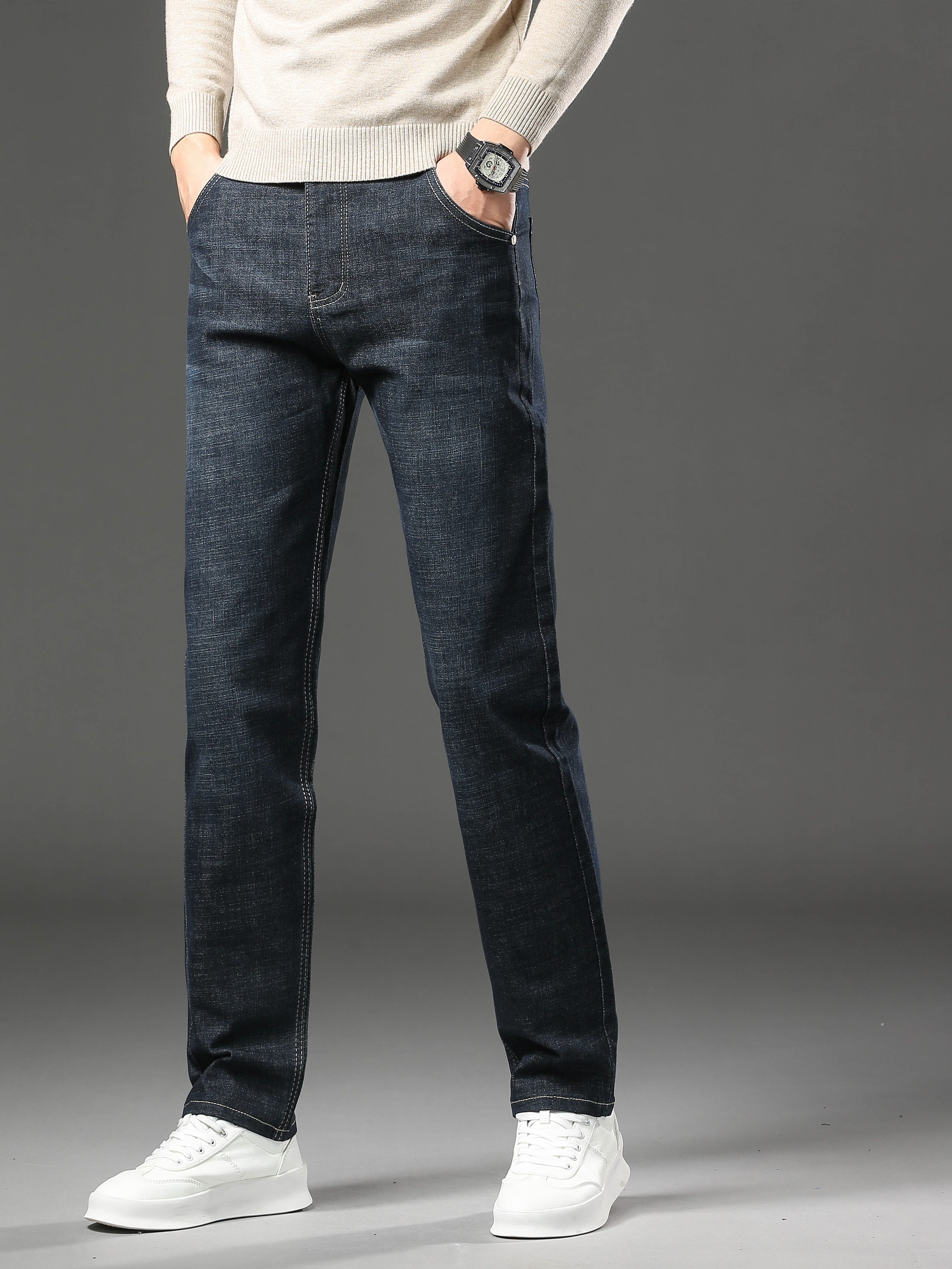 mens semi formal jeans classic design stretch jeans for business details 5