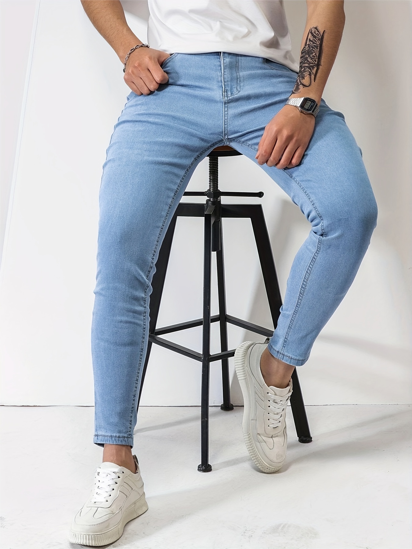 mens slim fit cotton stretch denim jeans details 1