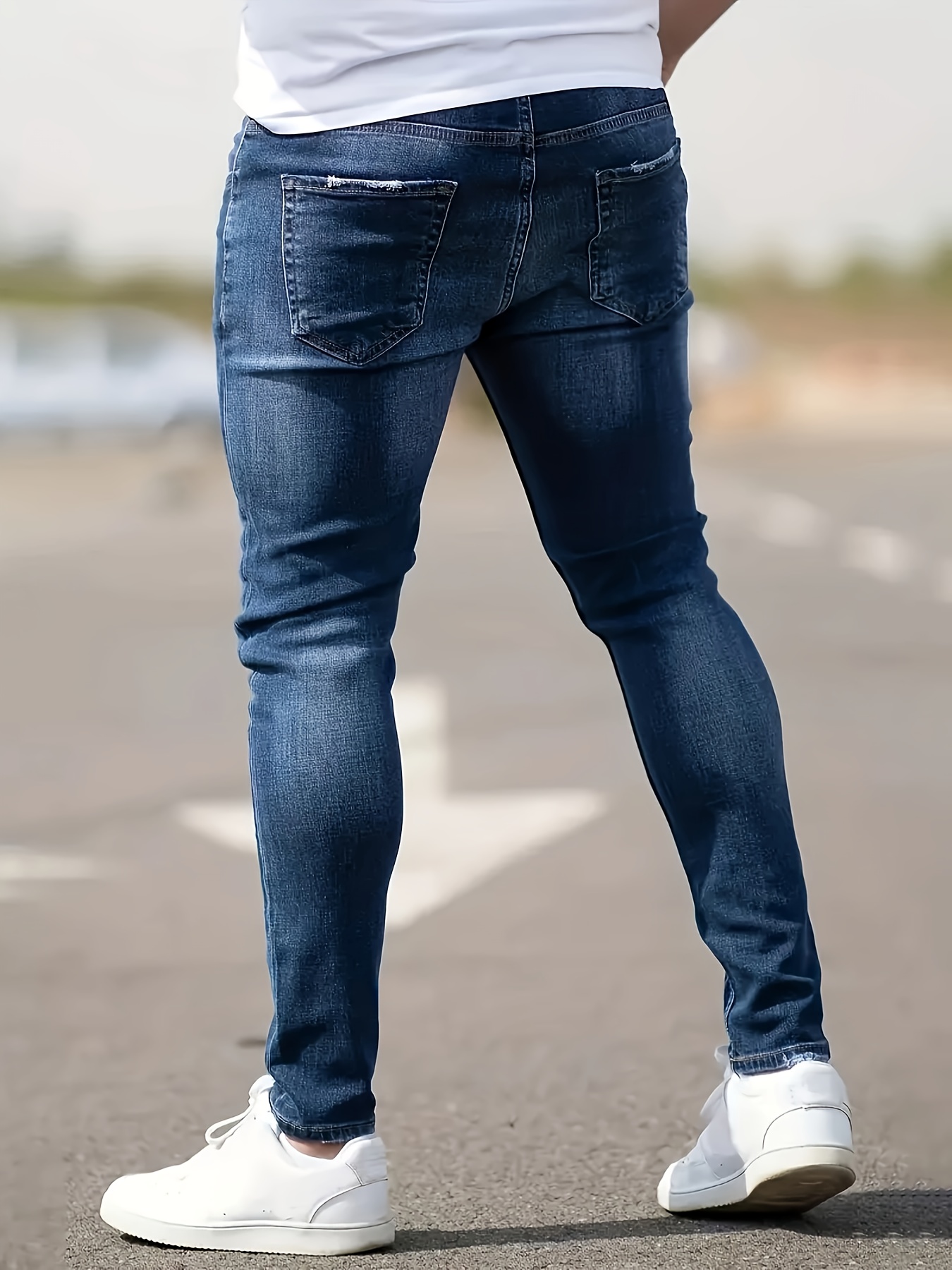 mens casual skinny ripped jeans street style classic design jeans details 3