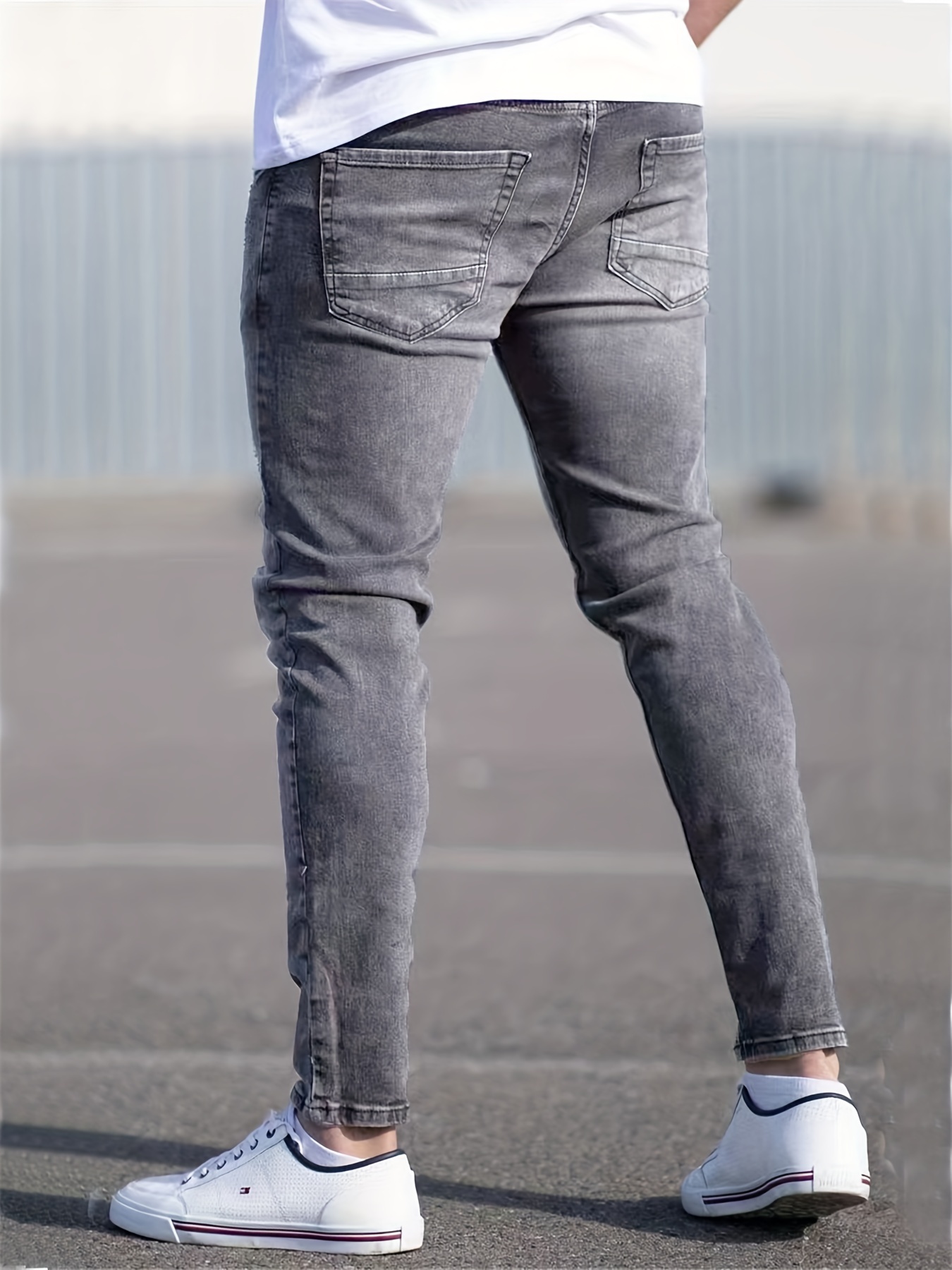 slim fit stretch jeans mens casual street style distressed denim pants with pockets details 1