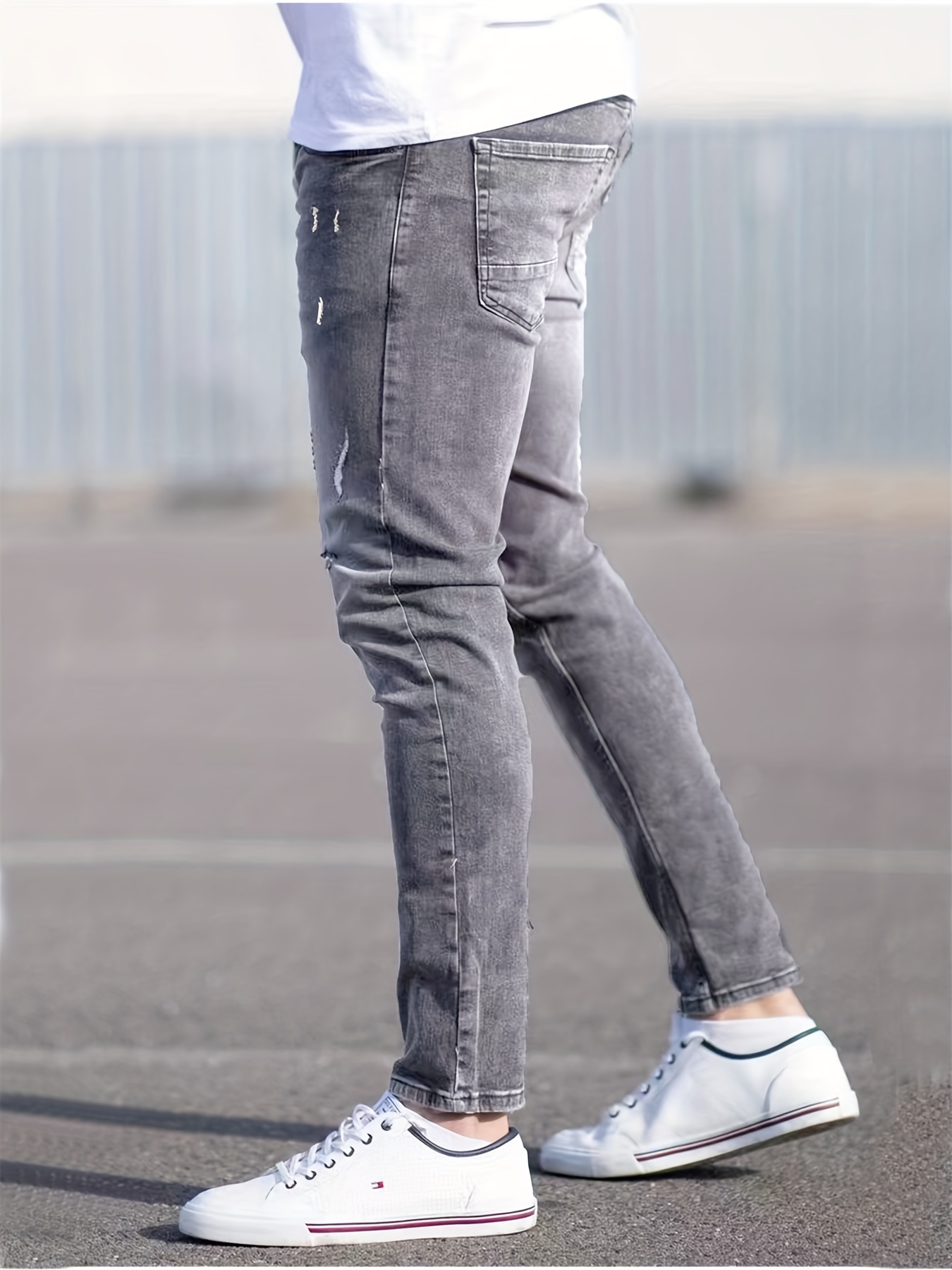 slim fit stretch jeans mens casual street style distressed denim pants with pockets details 2