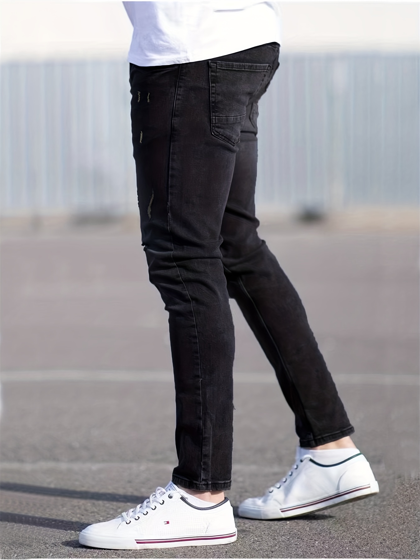 slim fit stretch jeans mens casual street style distressed denim pants with pockets details 7