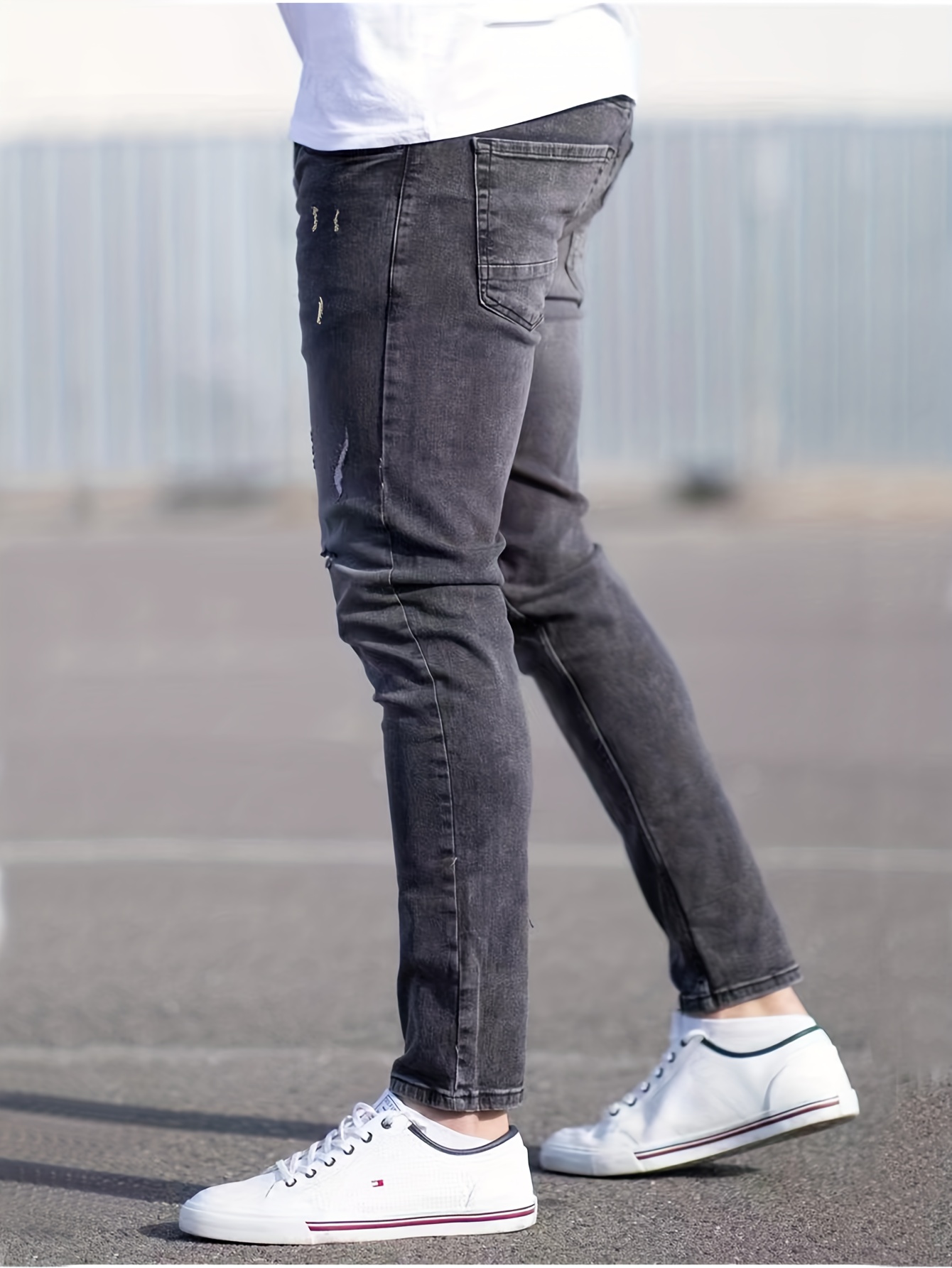 slim fit stretch jeans mens casual street style distressed denim pants with pockets details 12