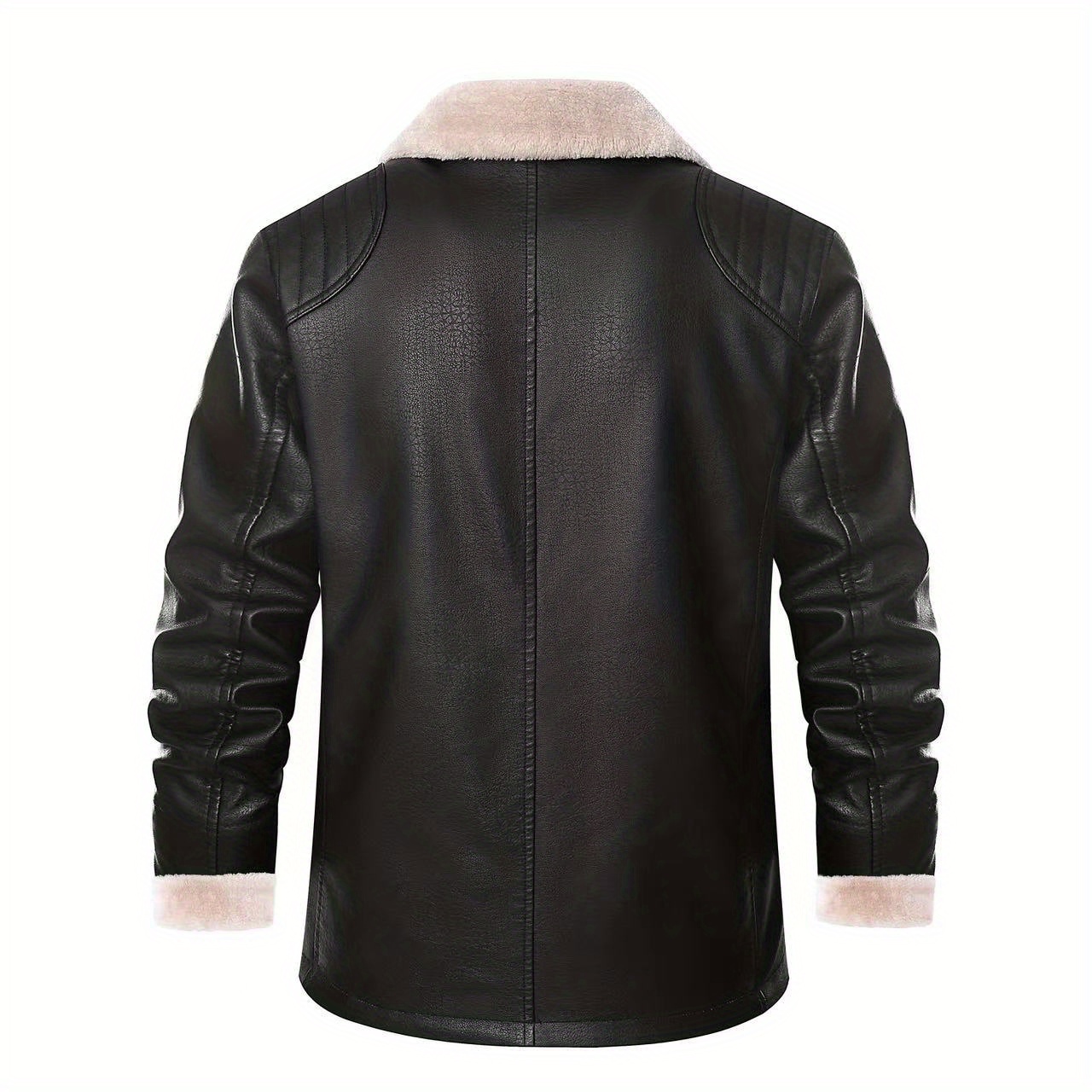 warm fleece pu jacket mens casual lapel faux leather jacket for fall winter details 3