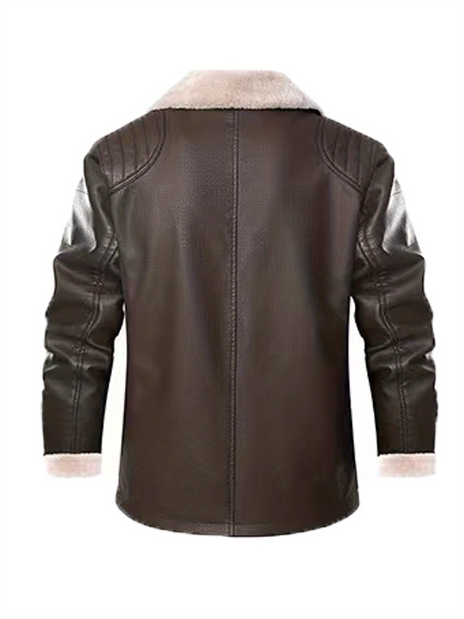 warm fleece pu jacket mens casual lapel faux leather jacket for fall winter details 5