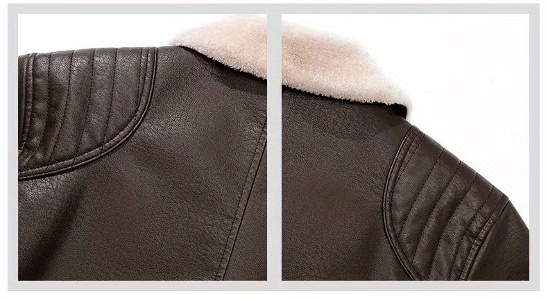 warm fleece pu jacket mens casual lapel faux leather jacket for fall winter details 9