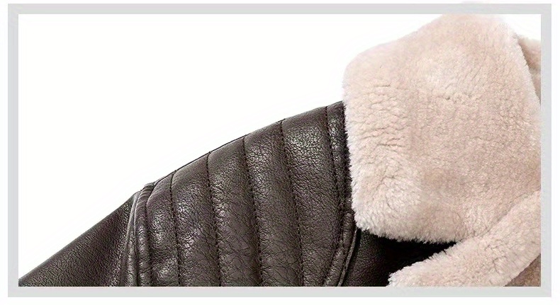 warm fleece pu jacket mens casual lapel faux leather jacket for fall winter details 10