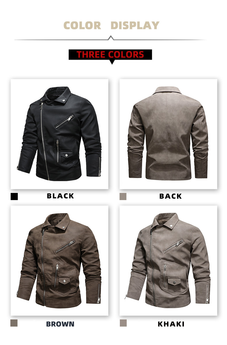 mens winter pu leather zipper jacket gifts details 2