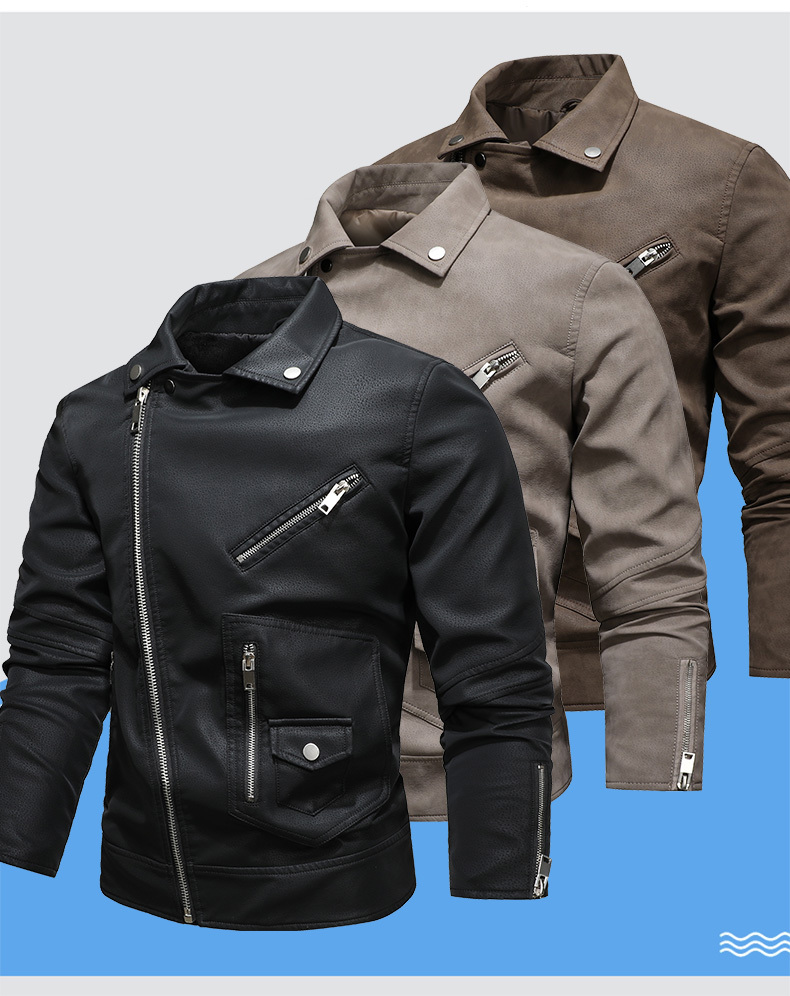 mens winter pu leather zipper jacket gifts details 3