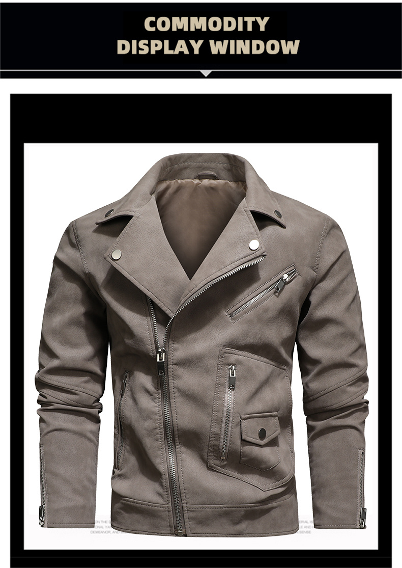 mens winter pu leather zipper jacket gifts details 4