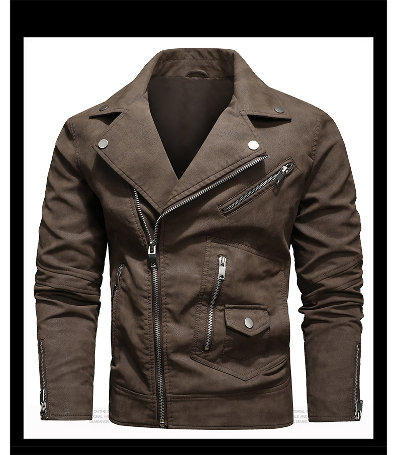 mens winter pu leather zipper jacket gifts details 5