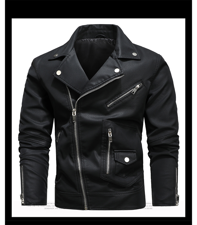 mens winter pu leather zipper jacket gifts details 6