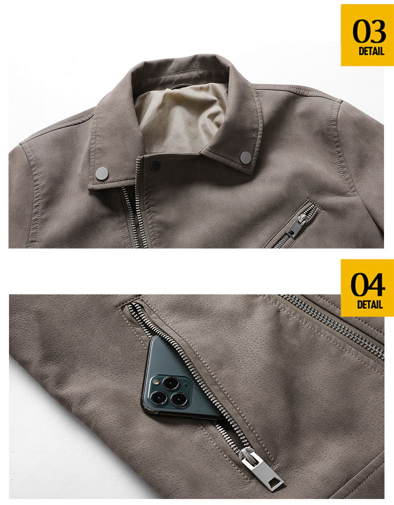 mens winter pu leather zipper jacket gifts details 10