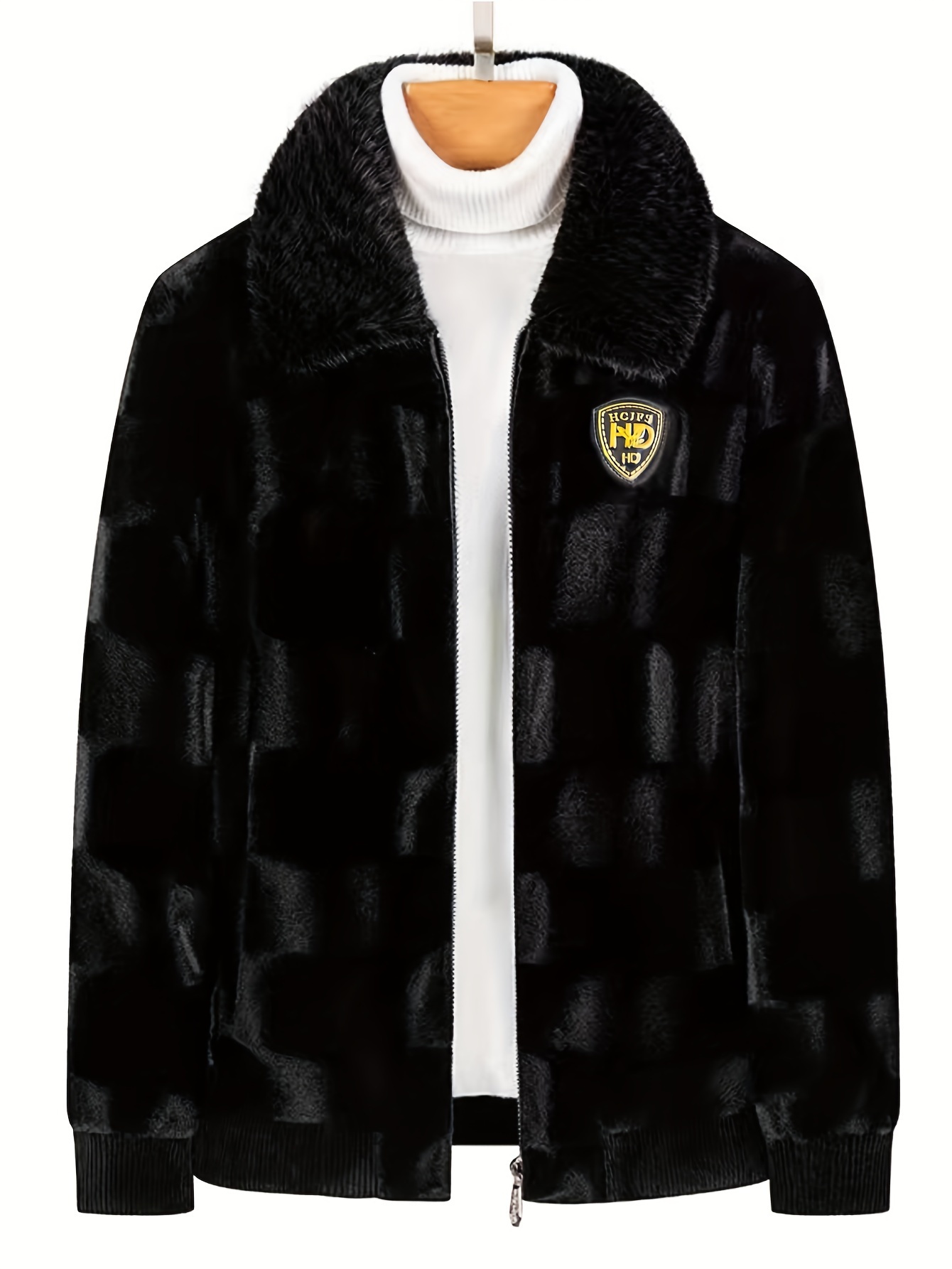 mens chic warm fleece jacket for fall winter details 2