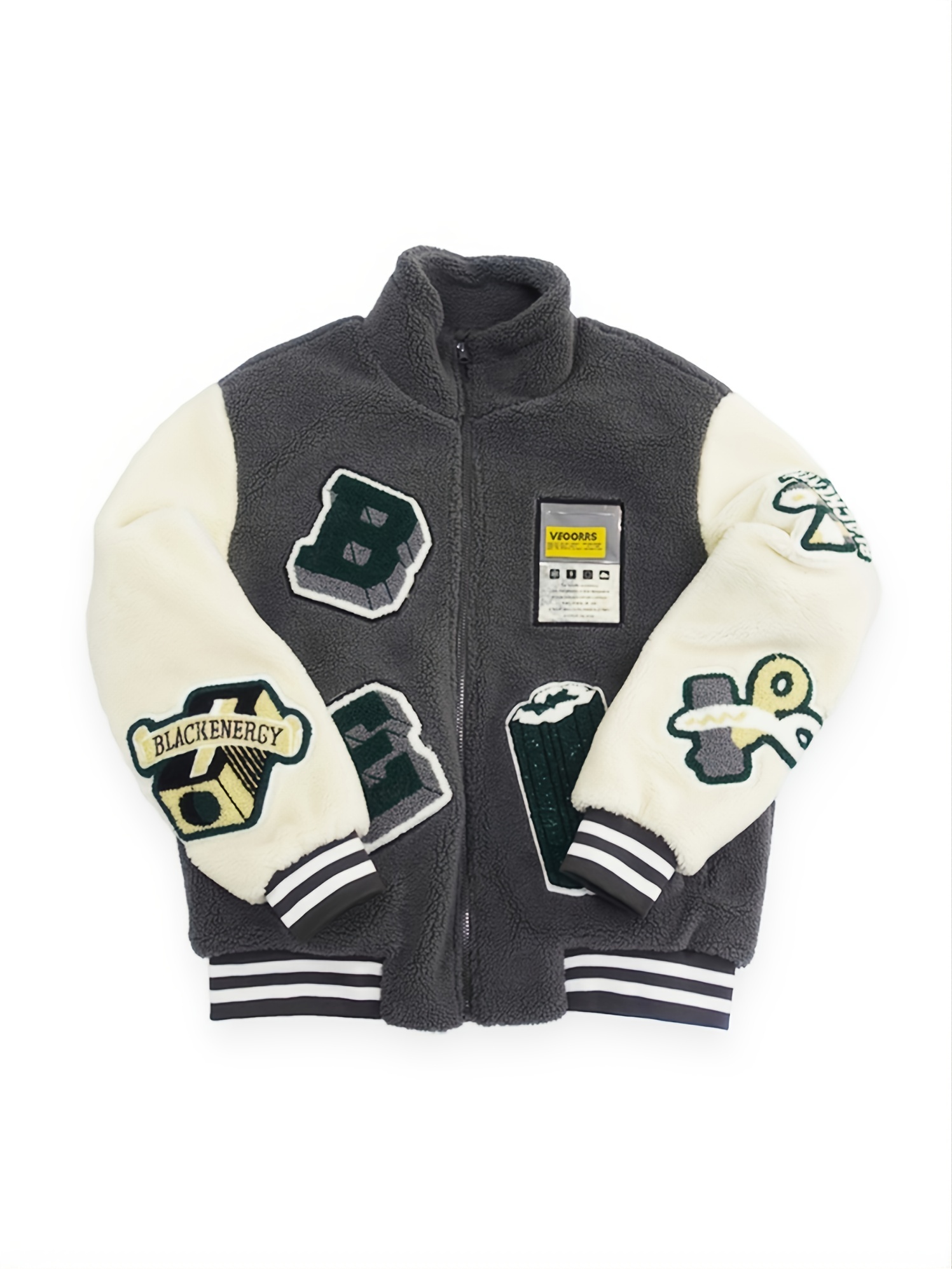 mens casual fleece color block jacket with embroidered patches jacket christmas gifts details 0