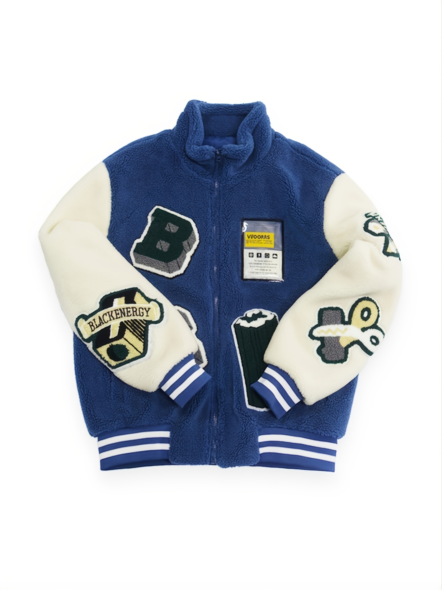 mens casual fleece color block jacket with embroidered patches jacket christmas gifts details 7