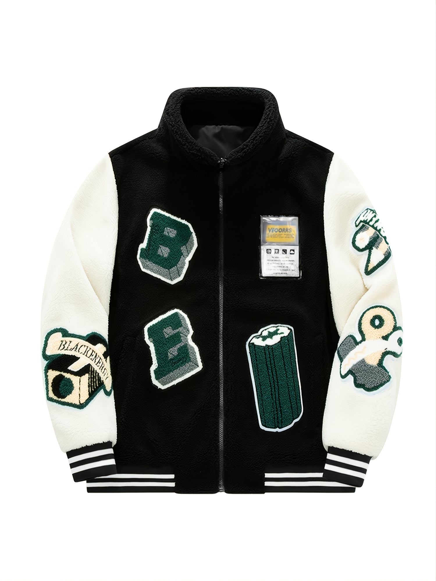 mens casual fleece color block jacket with embroidered patches jacket christmas gifts details 15