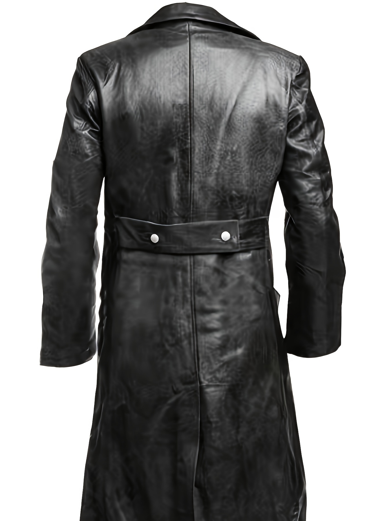 mens casual pu leather overcoat long double breasted trench coat details 2