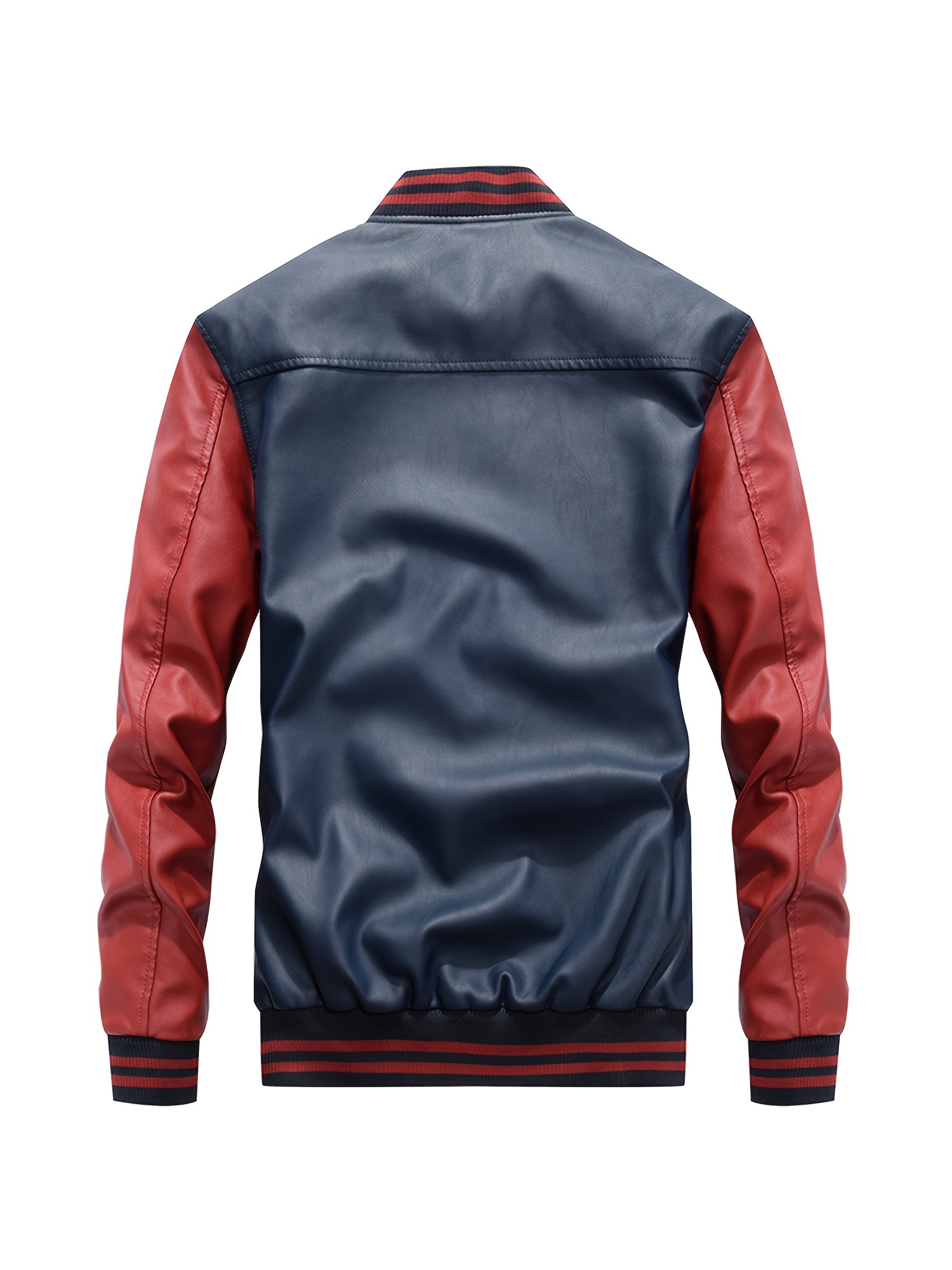 mens stylish comfy vintage style solid baseball jacket with pockets casual breathable baseball collar zip up long sleeve warm varsity jacket for city walk street hanging details 3