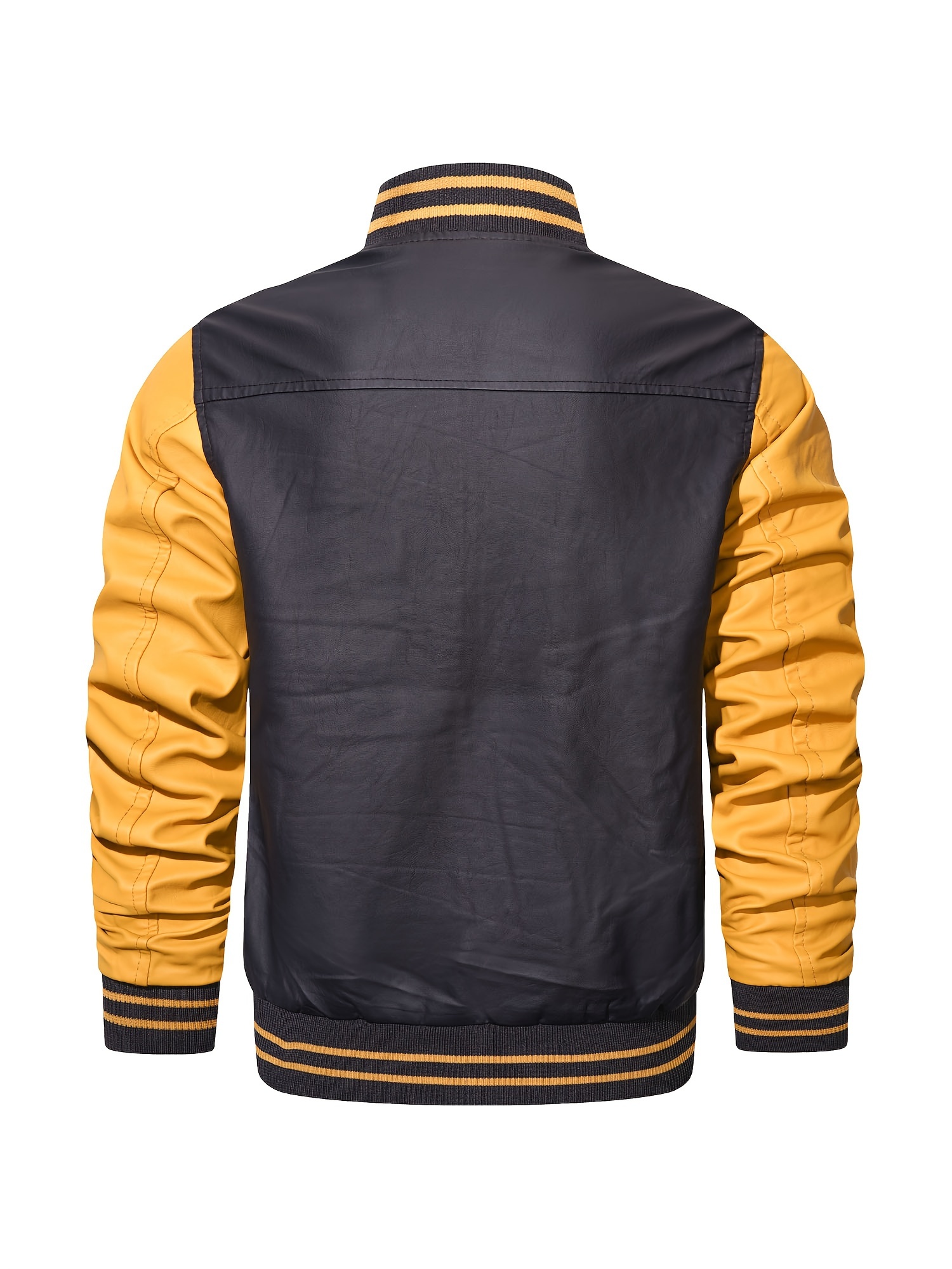 mens stylish comfy vintage style solid baseball jacket with pockets casual breathable baseball collar zip up long sleeve warm varsity jacket for city walk street hanging details 6