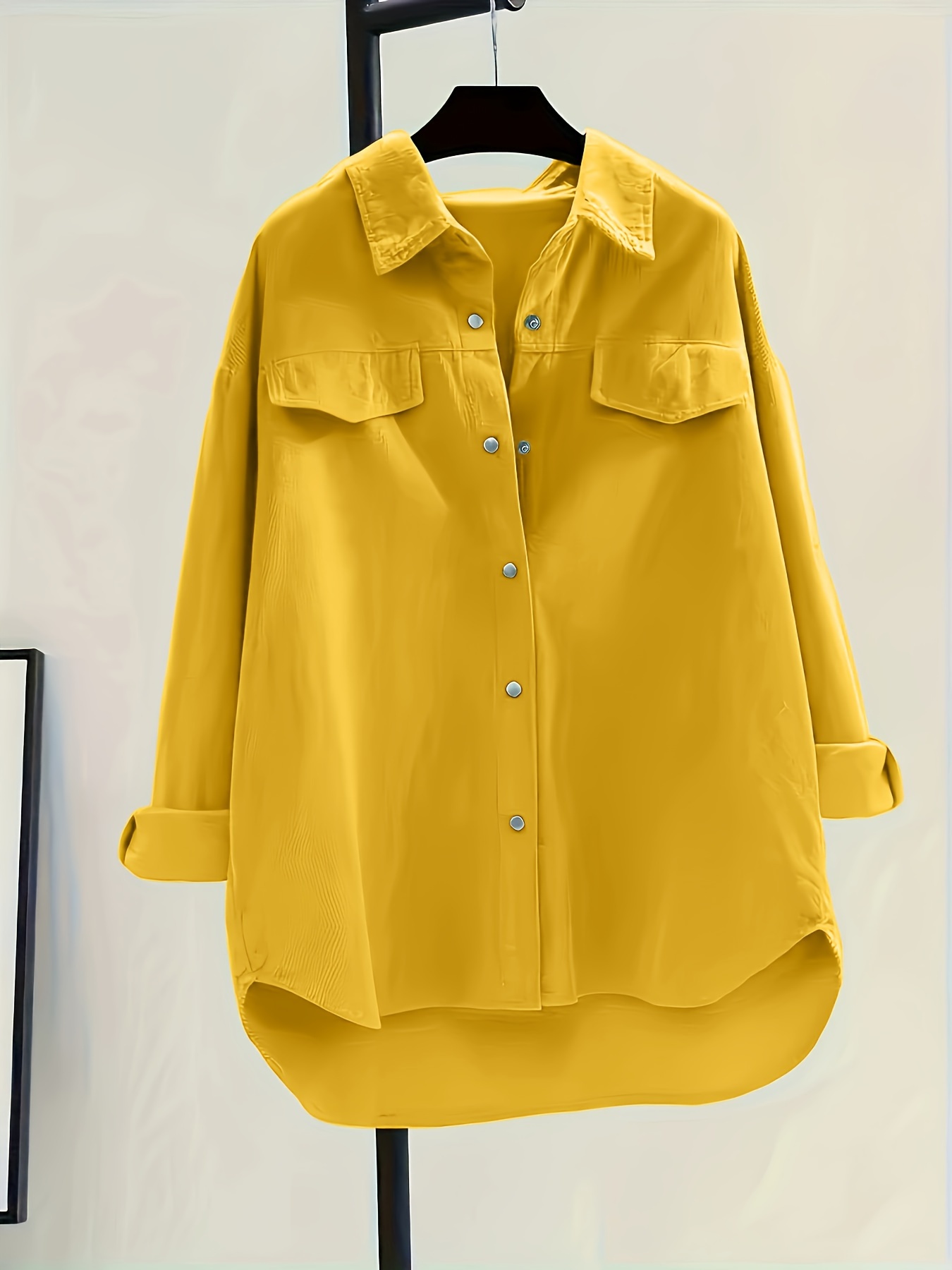 solid button front corduroy shirt versatile long sleeve loose shirt for spring fall womens clothing details 0