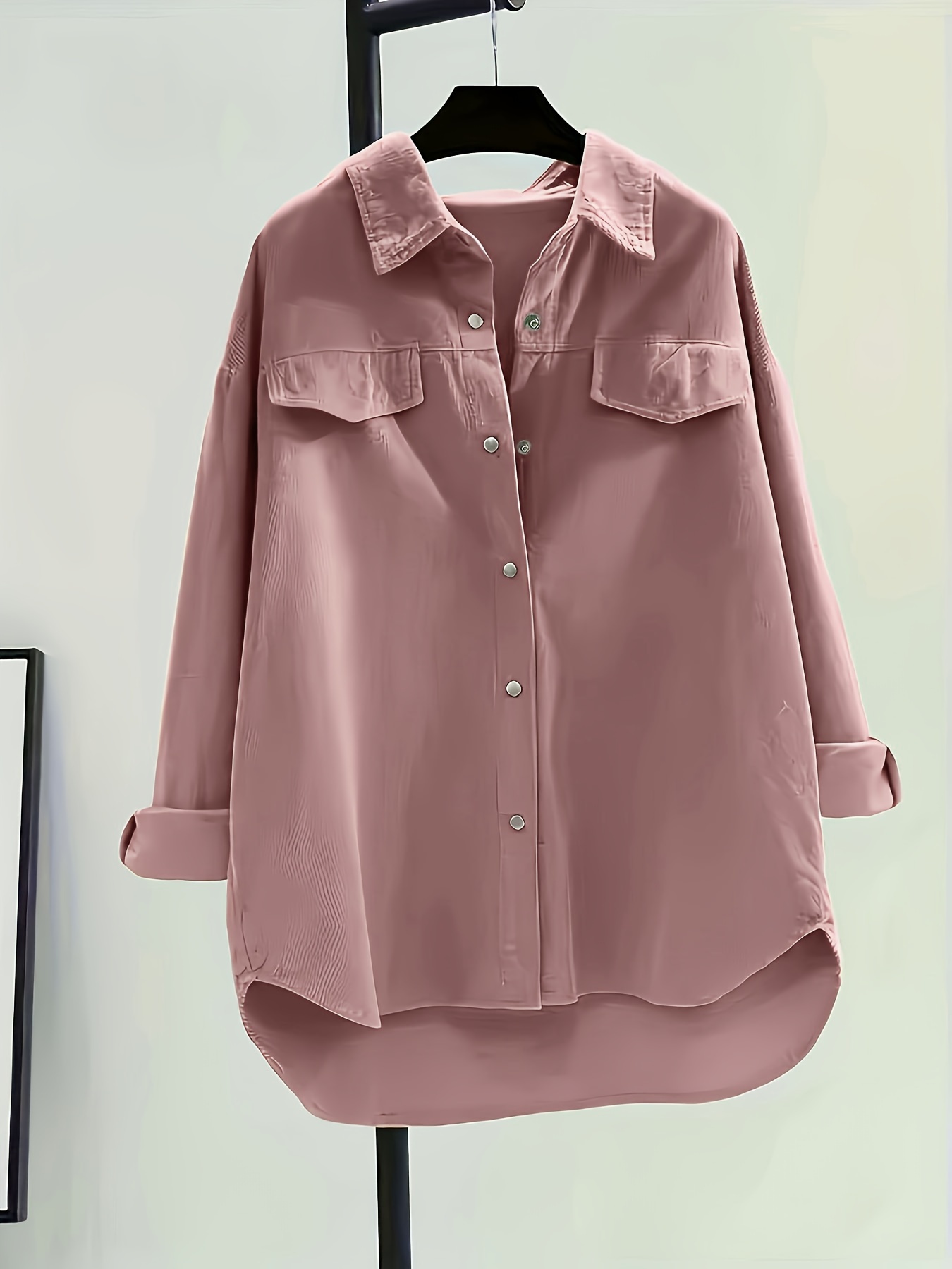 solid button front corduroy shirt versatile long sleeve loose shirt for spring fall womens clothing details 12