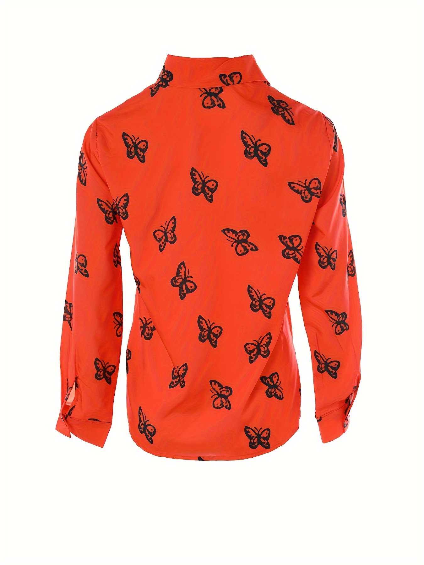 butterflies print shirt casual button front turn down collar long sleeve shirt womens clothing details 1