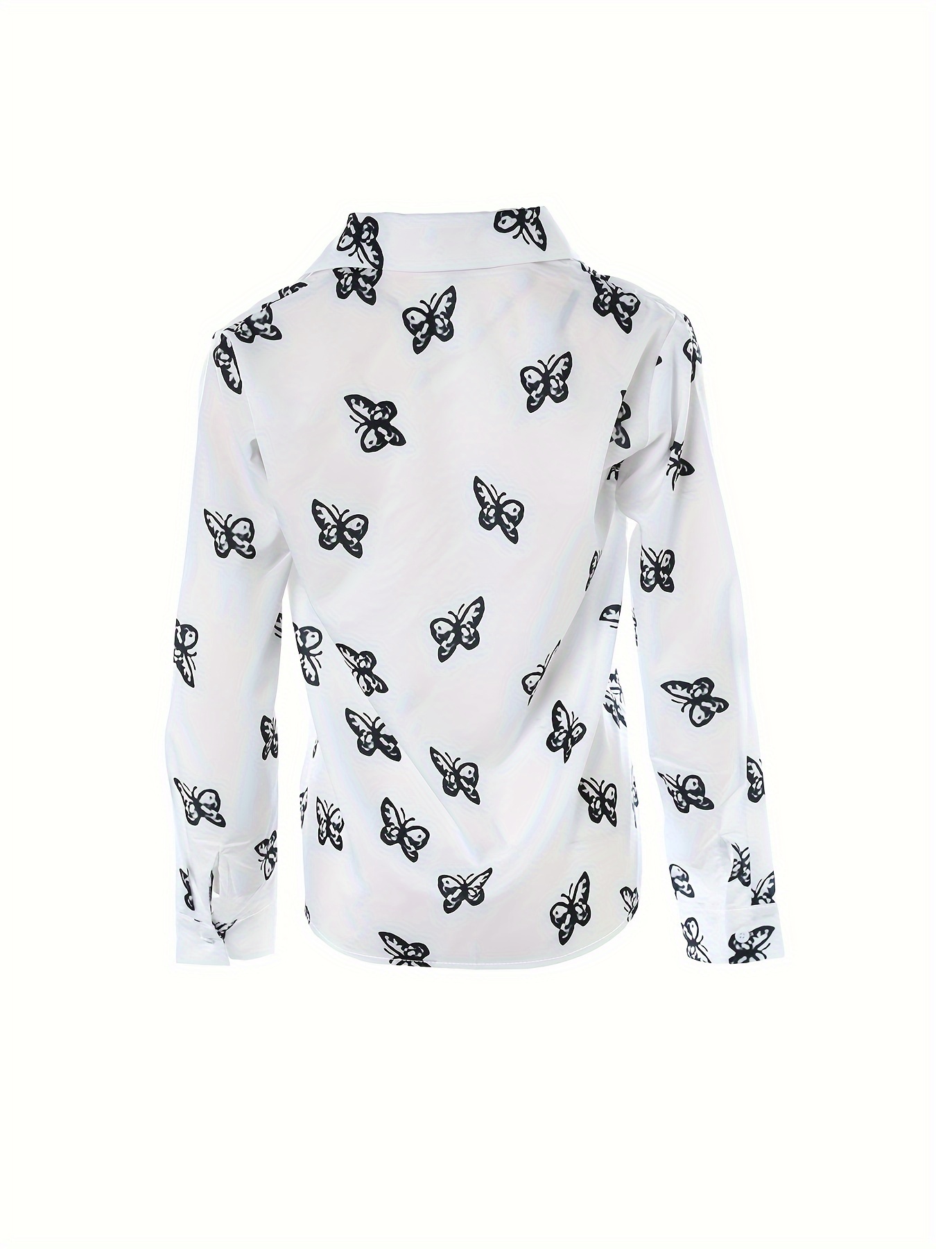 butterflies print shirt casual button front turn down collar long sleeve shirt womens clothing details 4