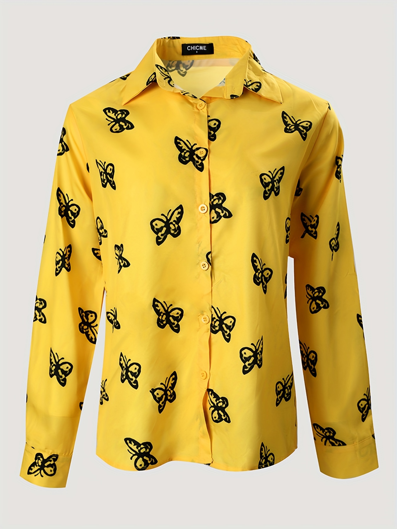 butterflies print shirt casual button front turn down collar long sleeve shirt womens clothing details 8