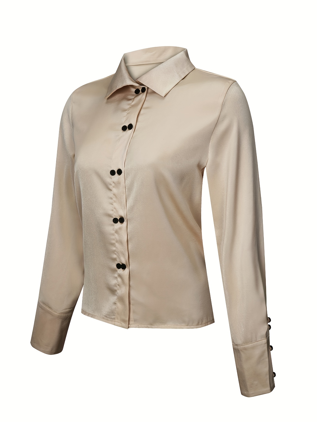 button front solid shirt, button front solid shirt elegant long sleeve collar work shirt womens clothing details 3