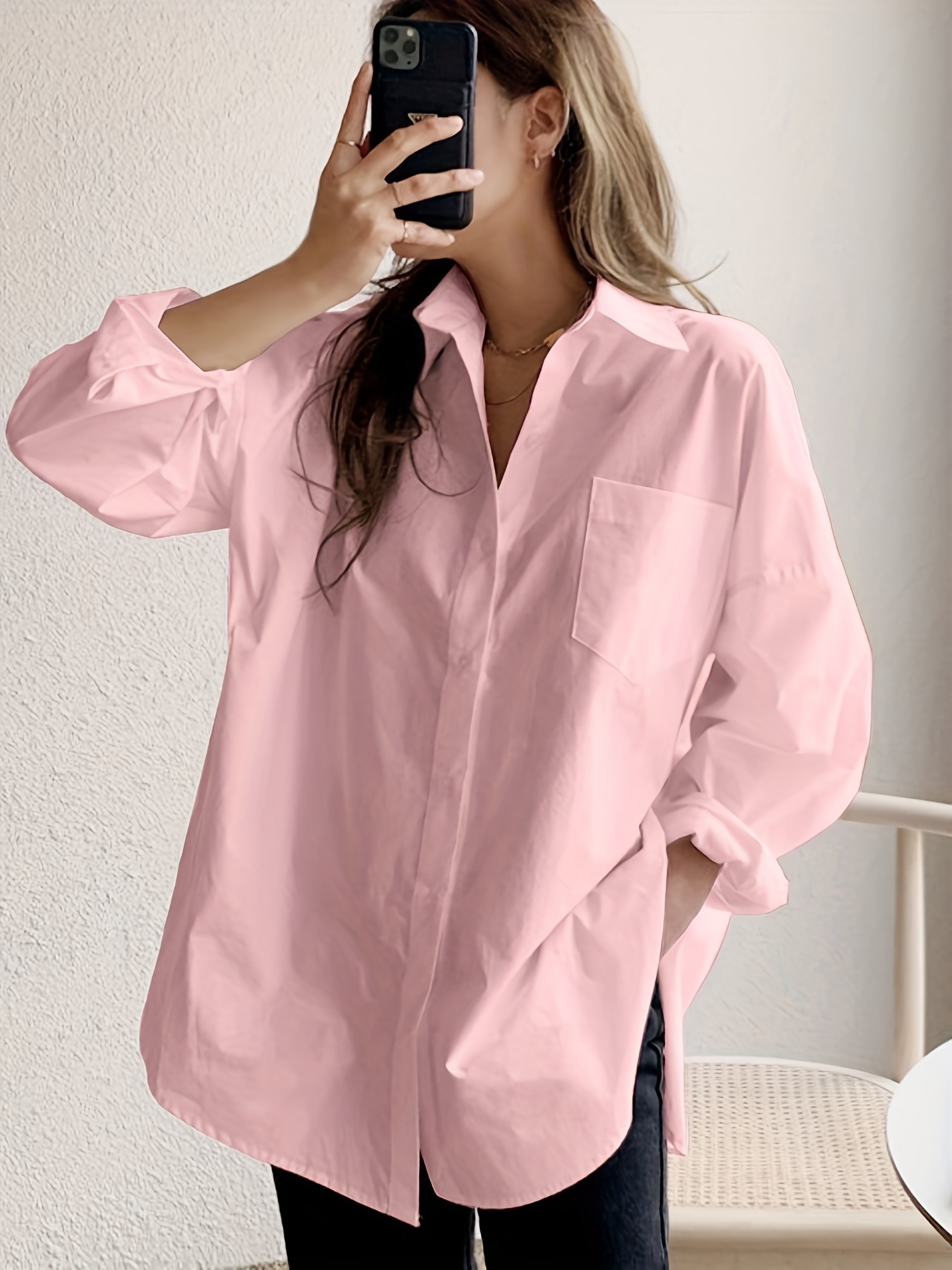 v neck blouses, women button down shirts casual oversized long sleeve v neck blouses details 1