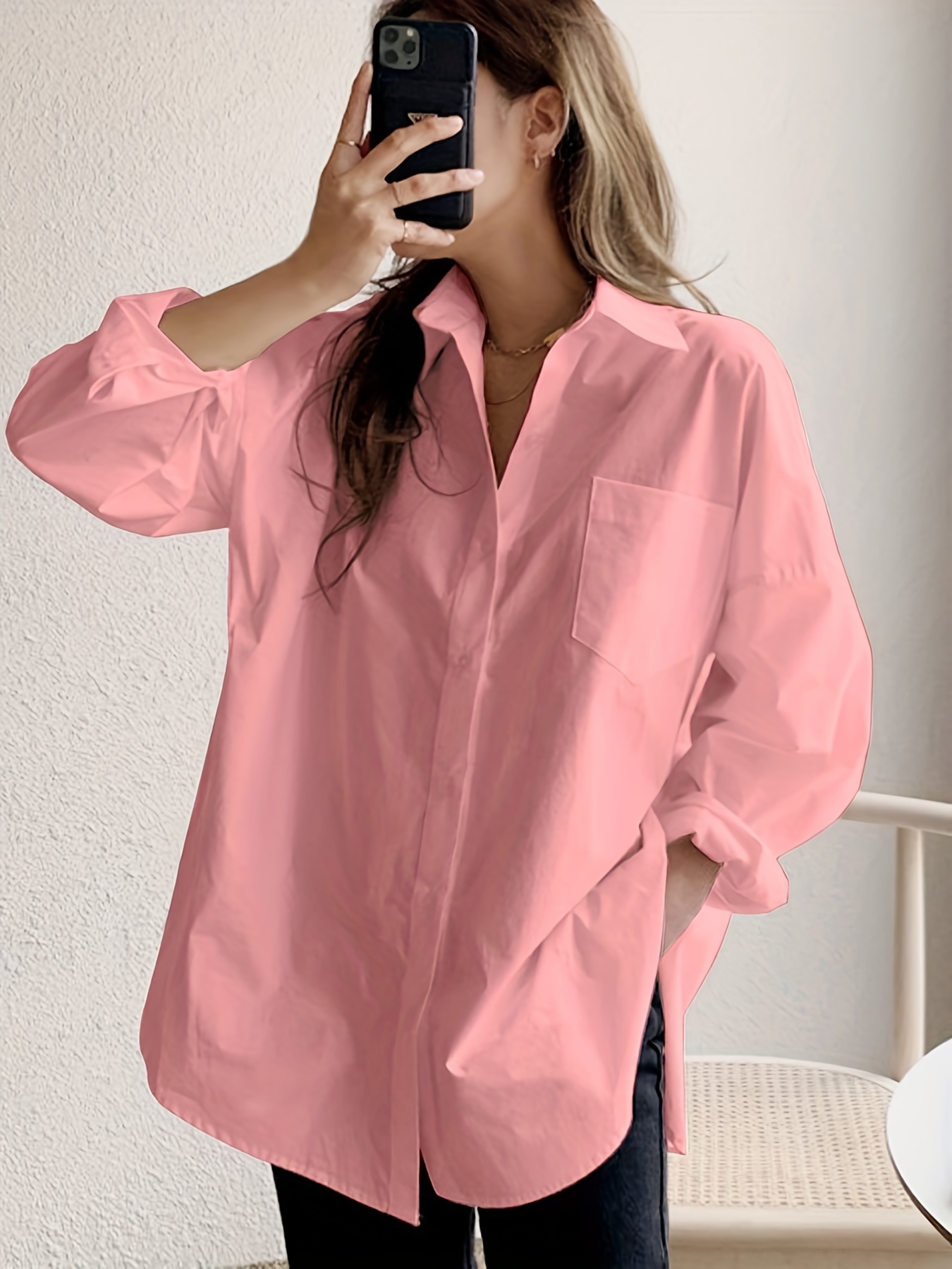 v neck blouses, women button down shirts casual oversized long sleeve v neck blouses details 6