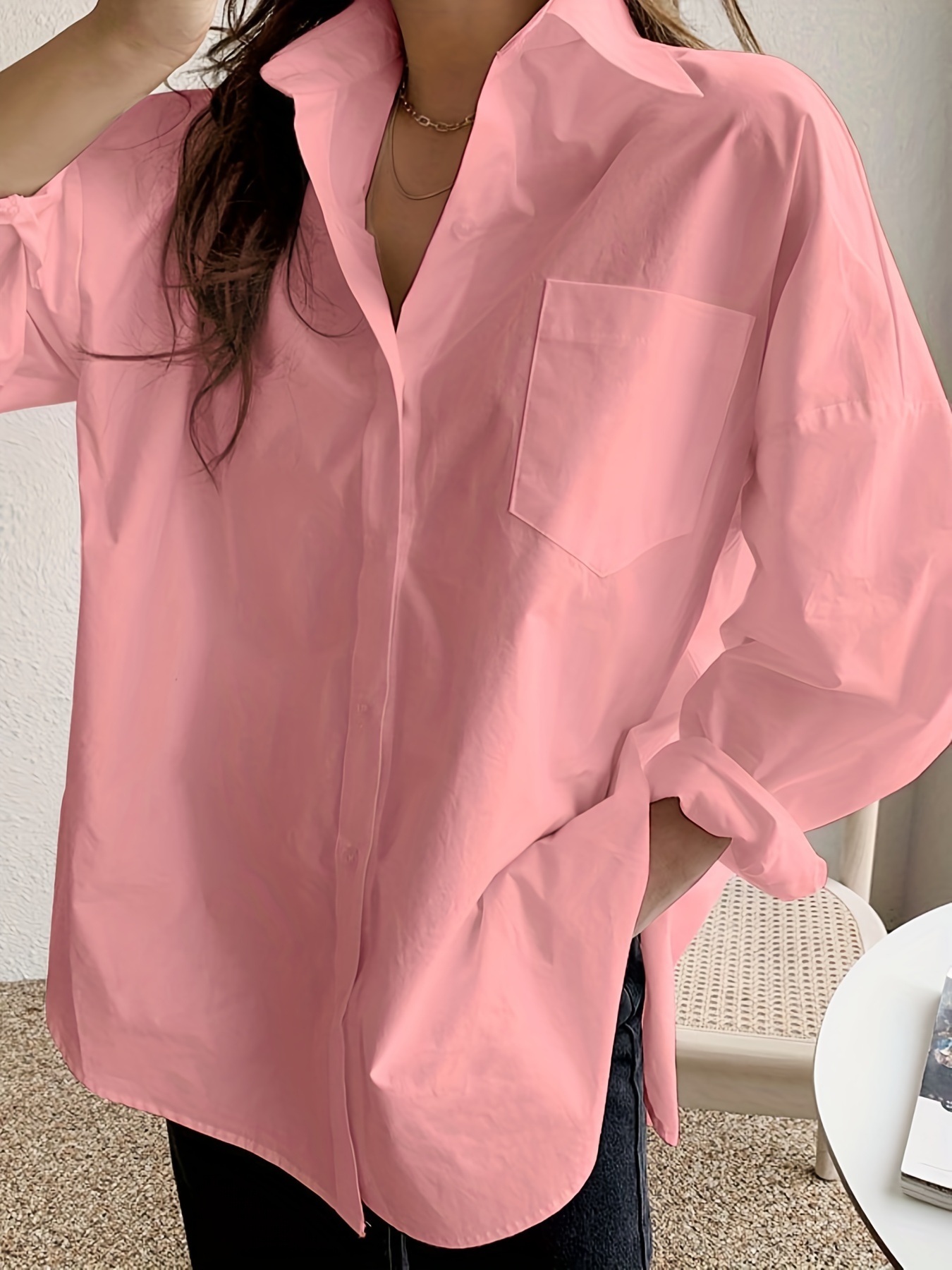 v neck blouses, women button down shirts casual oversized long sleeve v neck blouses details 9