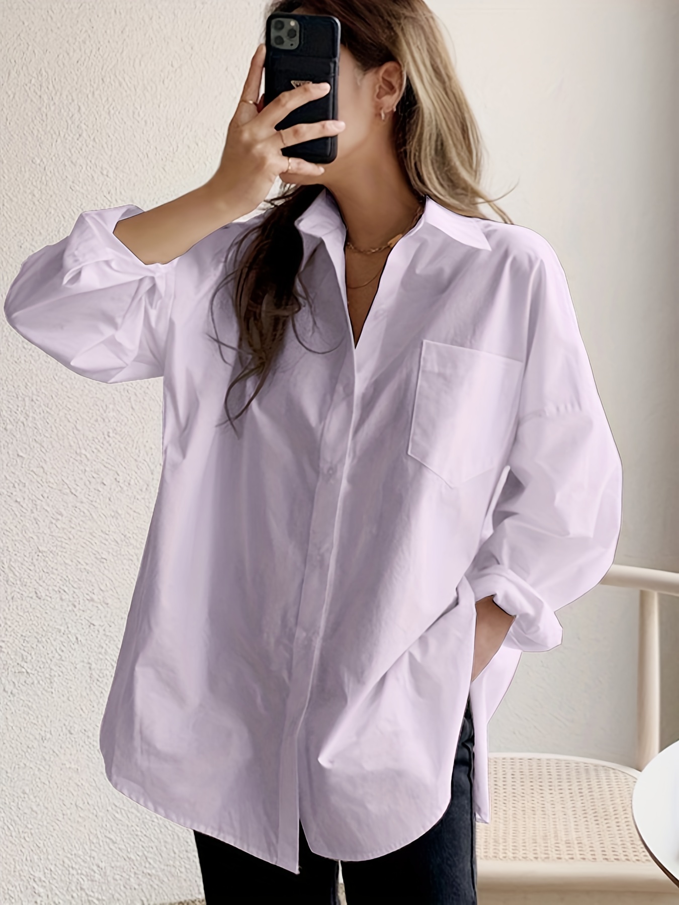 v neck blouses, women button down shirts casual oversized long sleeve v neck blouses details 11