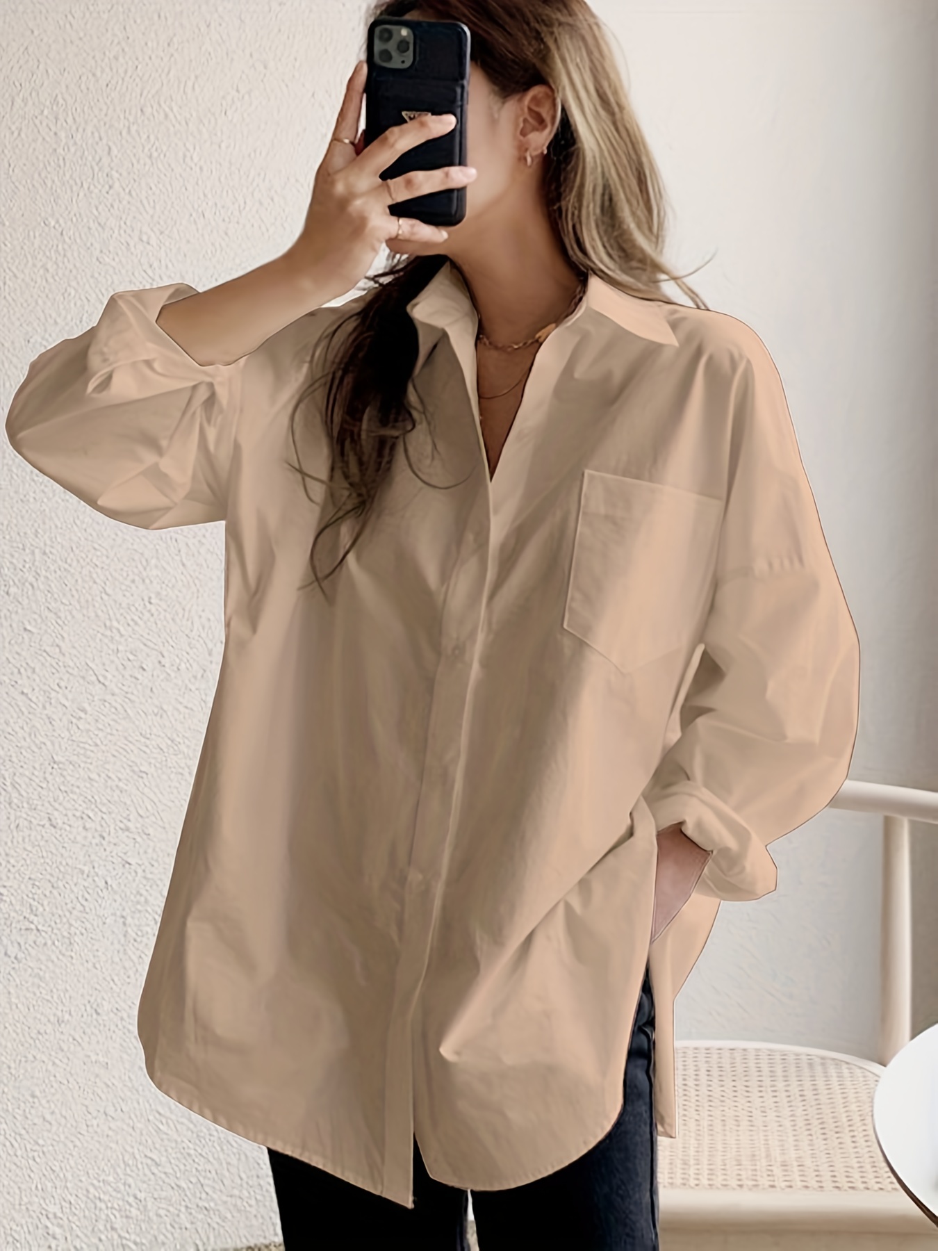 v neck blouses, women button down shirts casual oversized long sleeve v neck blouses details 16