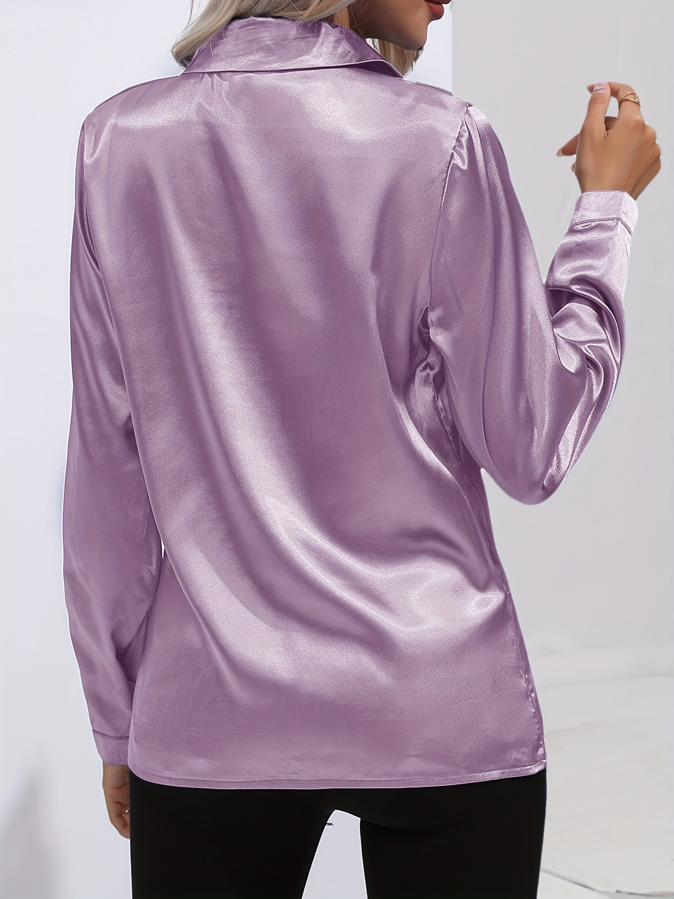 elegant satin blouse, elegant satin blouse collar long sleeve work blouse womens clothing details 1